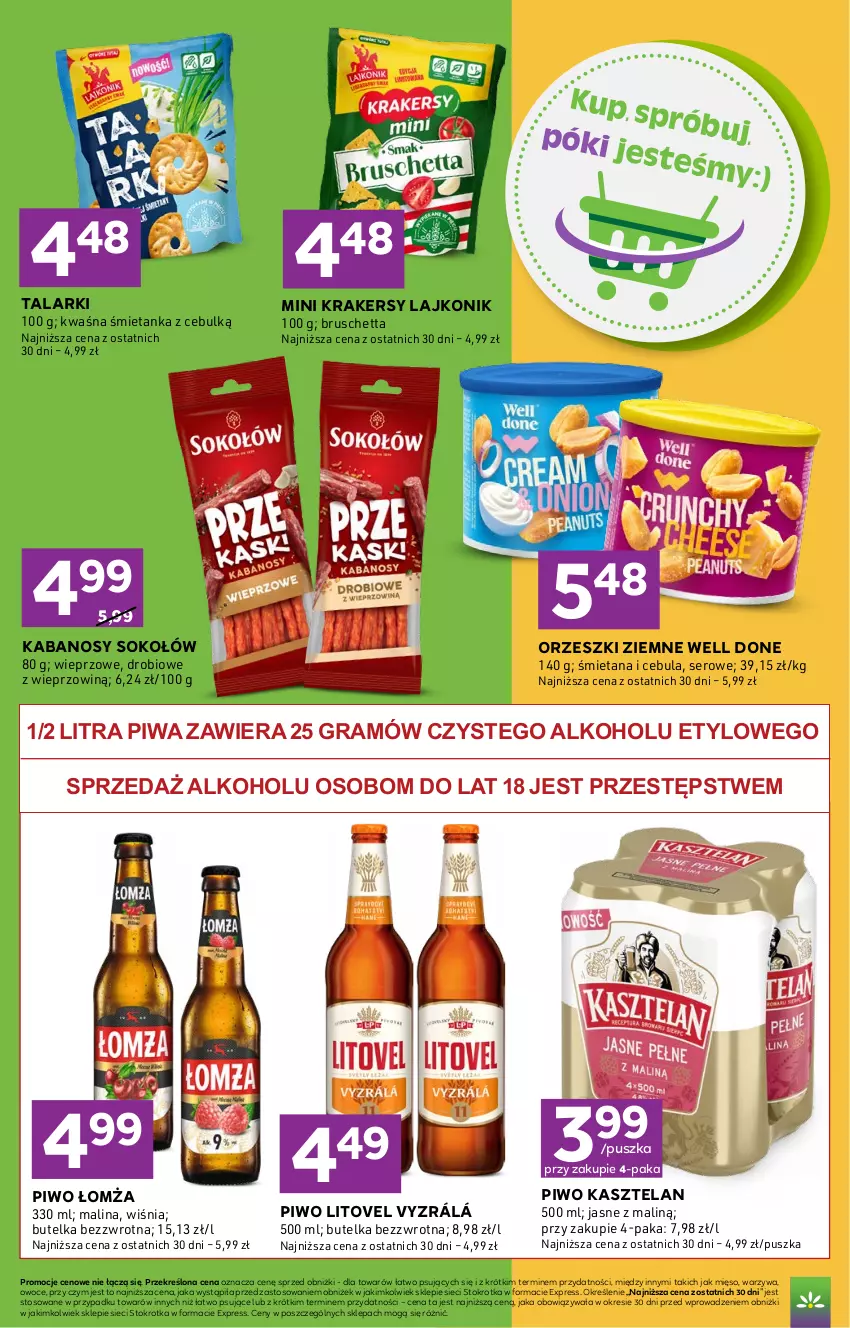 Gazetka promocyjna Stokrotka - Express - ważna 30.07 do 05.08.2026 - strona 5 - produkty: Cebula, Gra, Kabanos, Kasztelan, Krakersy, Lajkonik, Mięso, Orzeszki, Orzeszki ziemne, Owoce, Piwa, Piwo, Ser, Sok, Sokołów, Warzywa