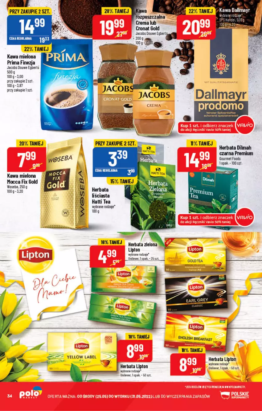 Gazetka promocyjna PoloMarket - Gazetka pomocyjna - ważna 25.05 do 31.05.2022 - strona 34 - produkty: Dada, Dilmah, Fa, Herbata, Jacobs, Kawa, Kawa mielona, Lipton, Mocca Fix Gold, Prima