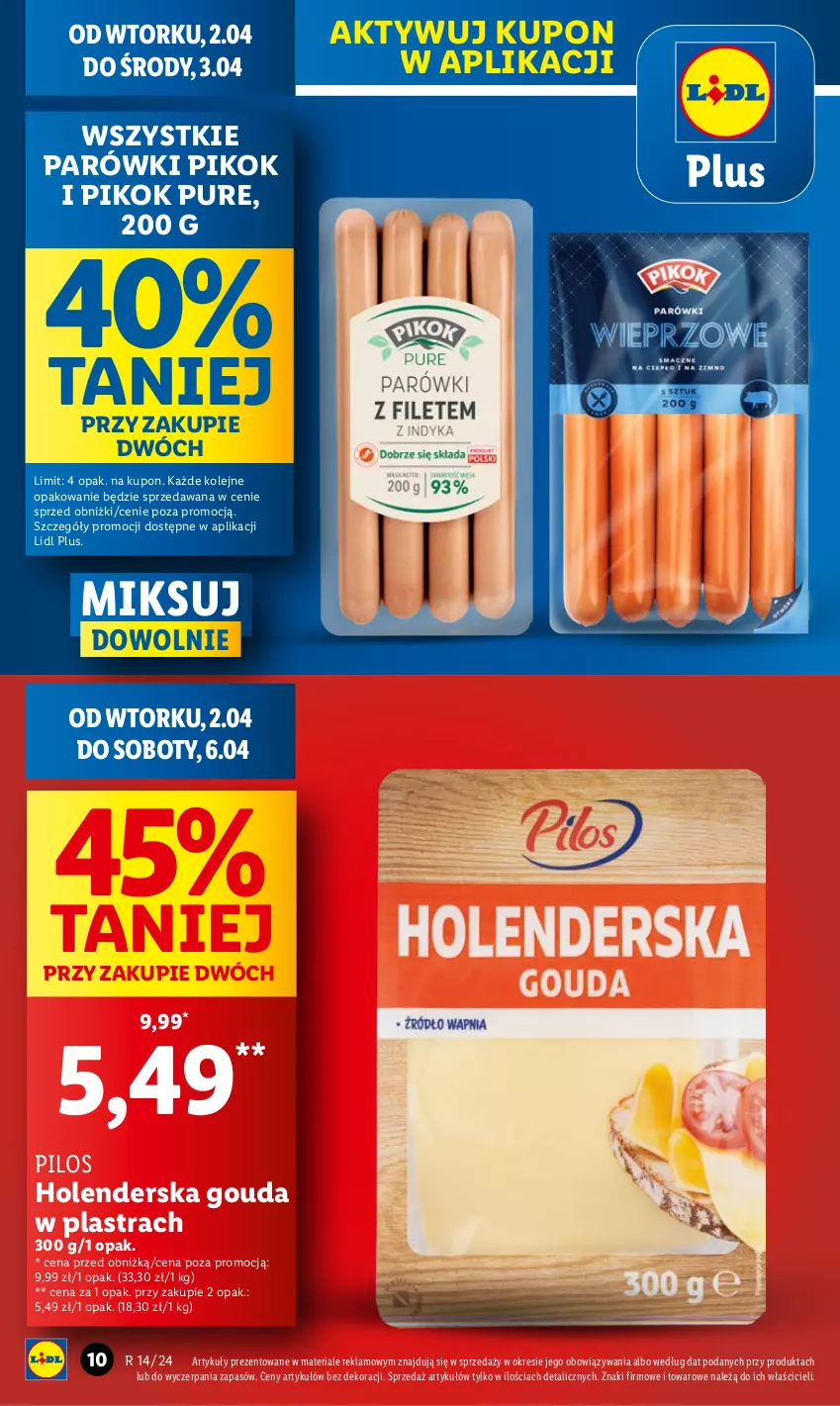 Gazetka promocyjna Lidl - GAZETKA - ważna 02.04 do 03.04.2024 - strona 10 - produkty: Gouda, Olej, Parówki, PIKOK, Pilos, Pur