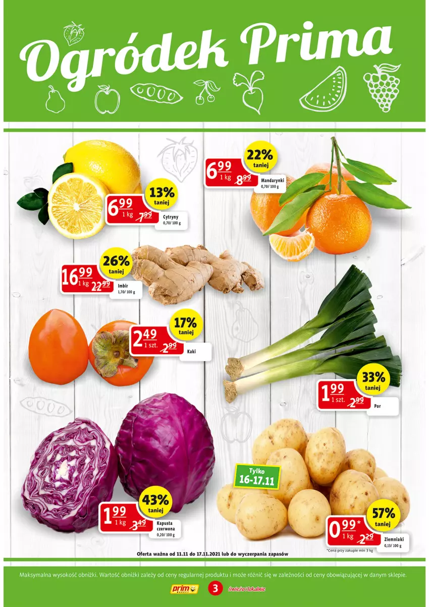 Gazetka promocyjna Prim Market - Gazetka - ważna 11.11 do 17.11.2021 - strona 3 - produkty: Cytryny, Kaki, Mandarynki, Por, Ziemniaki