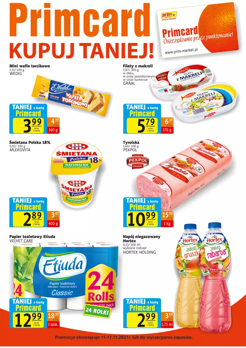 Gazetka promocyjna Prim Market - Gazetka - ważna 11.11 do 17.11.2021 - strona 7 - produkty: Gra, Graal, Hortex, Mleko, Mlekovita, Napój, Napój niegazowany, Olej, Papier, Papier toaletowy, Pekpol, Sos, Velvet, Wafle