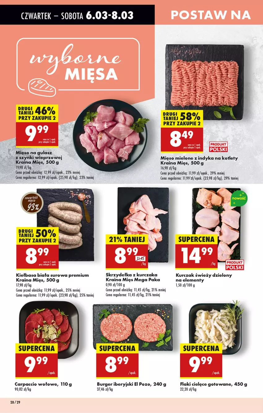 Gazetka promocyjna Biedronka - Od Czwartku - ważna 06.03 do 12.03.2025 - strona 32 - produkty: Burger, Carpaccio, Flaki, Kiełbasa, Kiełbasa biała, Kotlet, Kurczak, Mięso, Mięso mielone, Mięso na gulasz