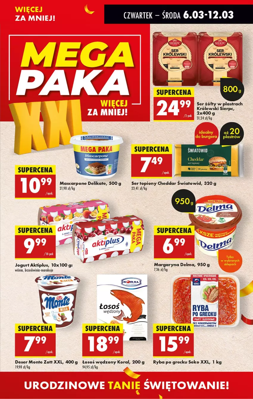 Gazetka promocyjna Biedronka - Od Czwartku - ważna 06.03 do 12.03.2025 - strona 41 - produkty: Aktiplus, Cheddar, Delma, Deser, Jogurt, Królewski, Margaryna, Mascarpone, Monte, Ryba, Ryba po grecku, SEKO, Ser, Ser topiony, Top, Zott