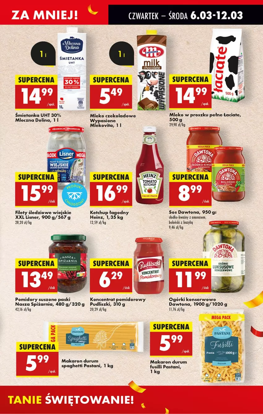 Gazetka promocyjna Biedronka - Od Czwartku - ważna 06.03 do 12.03.2025 - strona 43 - produkty: Ananas, Bazyl, Dawtona, Heinz, Ketchup, Koncentrat pomidorowy, Lisner, Makaron, Mleko, Mleko w proszku, Ogórki konserwowe, Pomidory, Pudliszki, Rum, Ser, Sos, Spaghetti