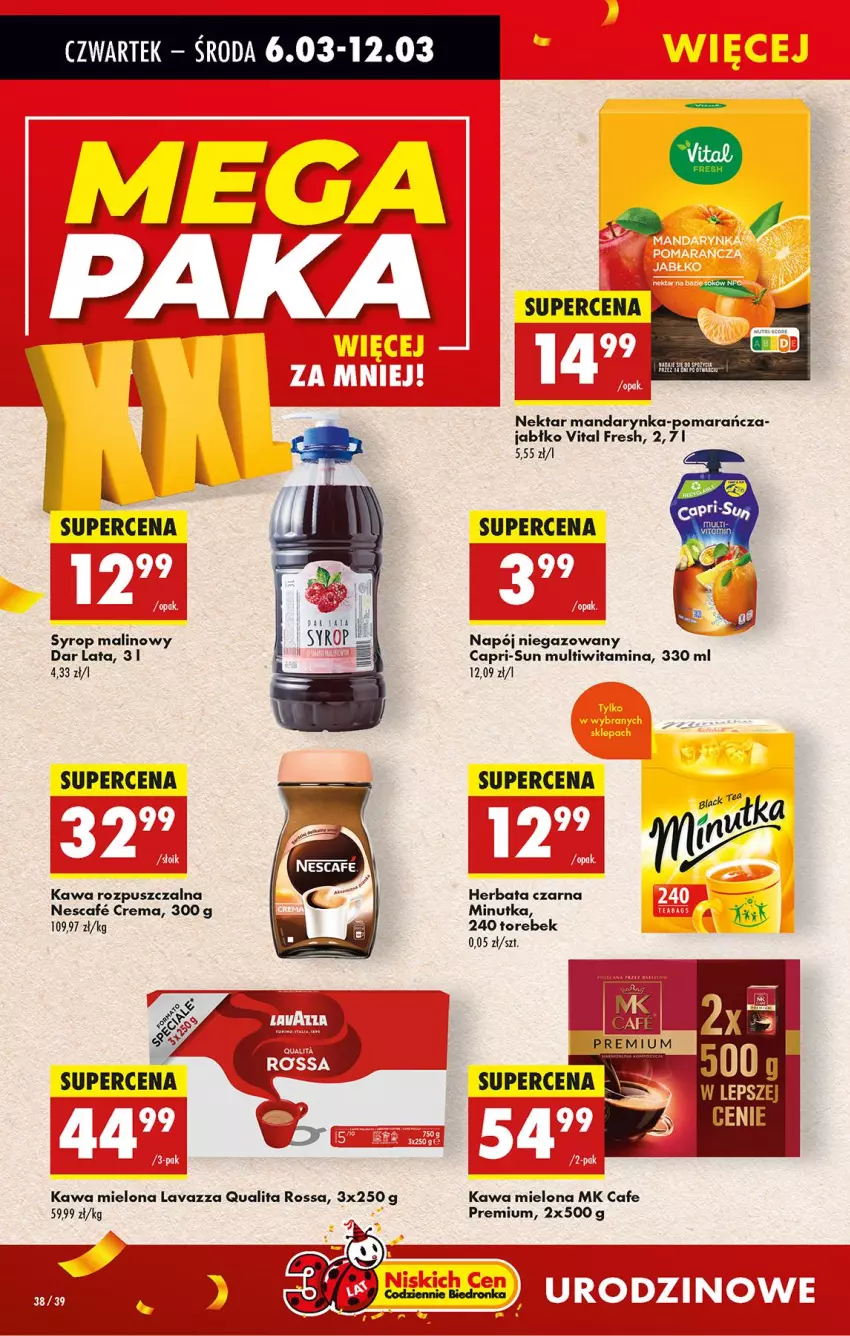 Gazetka promocyjna Biedronka - Od Czwartku - ważna 06.03 do 12.03.2025 - strona 44 - produkty: Herbata, Herbata czarna, Kawa, Kawa mielona, Kawa rozpuszczalna, Lavazza, Napój, Napój niegazowany, Nektar, Syrop