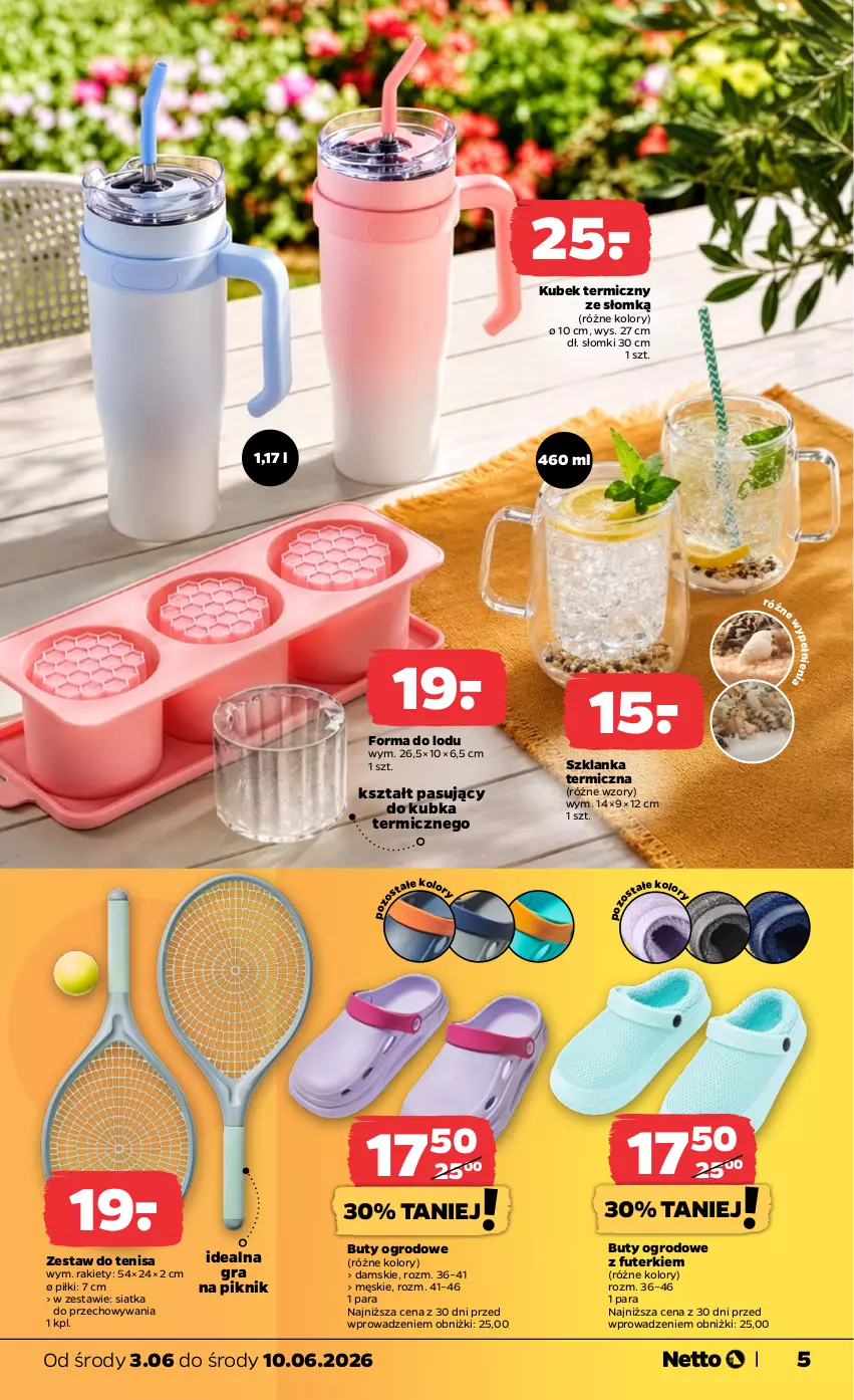 Gazetka promocyjna Netto - Od Środy - ważna 03.06 do 10.06.2026 - strona 5 - produkty: Buty, Buty ogrodowe, Gra, Kubek, Kubek termiczny, Siatka, Szklanka
