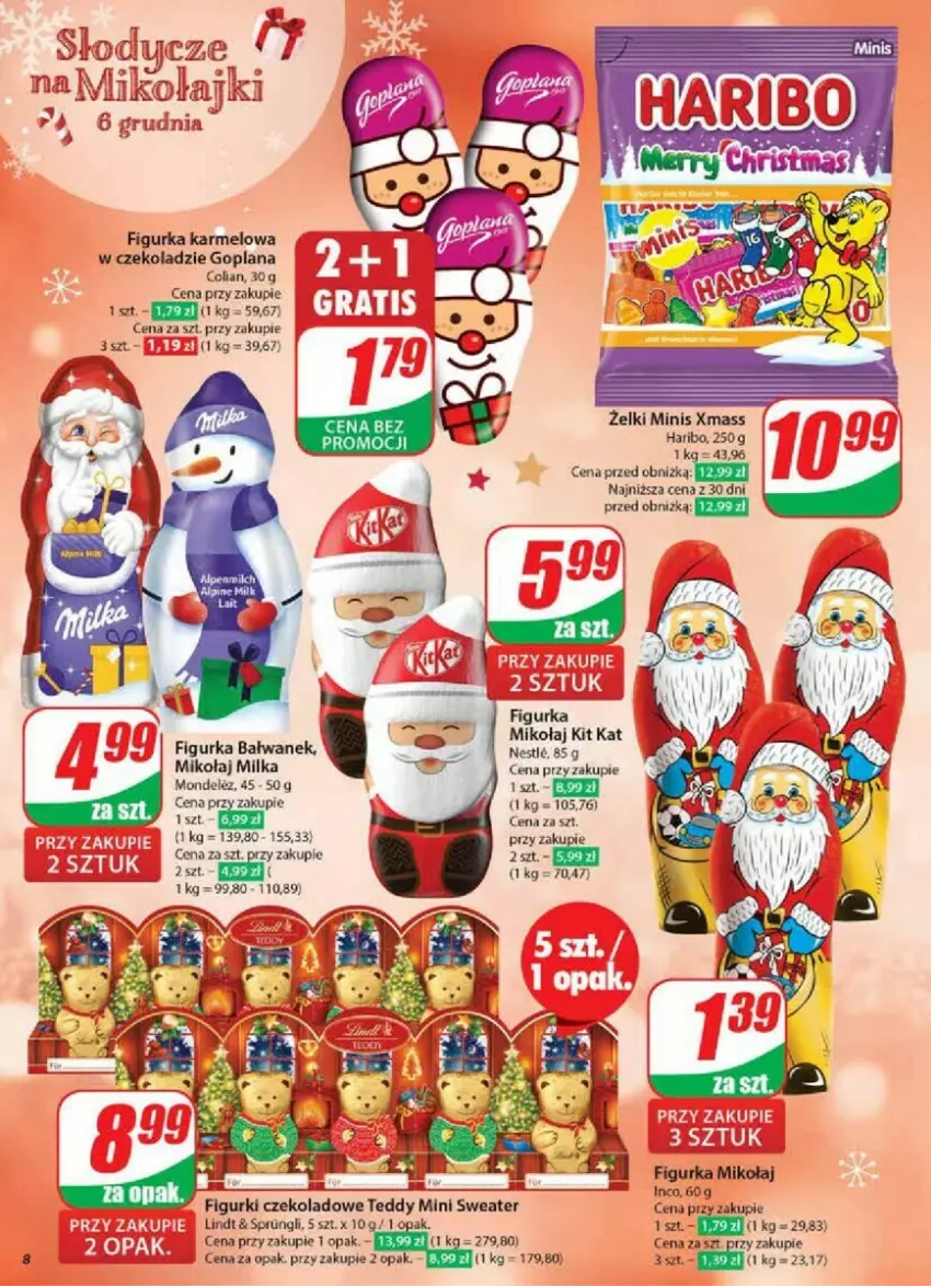 Gazetka promocyjna Dino - ważna 04.12 do 10.12.2024 - strona 74 - produkty: Figurka bałwan, Goplana, Haribo, Kit Kat, LANA, Lindt, Milka