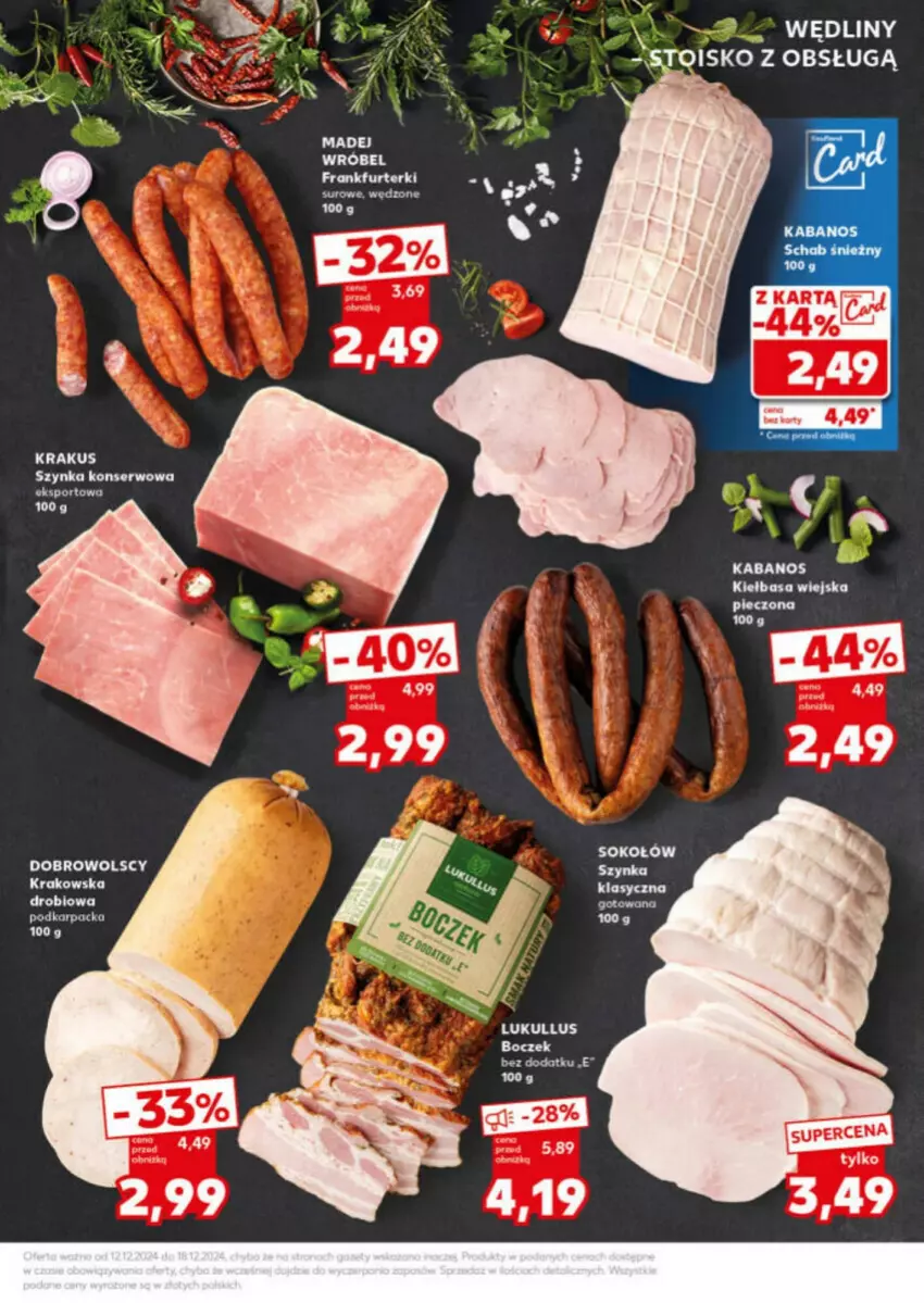 Gazetka promocyjna Kaufland - ważna 16.12 do 18.12.2024 - strona 9 - produkty: Frankfurterki, Kabanos, Karp, Kiełbasa, Kiełbasa wiejska, Krakus, Por, Ser, Sok, Sokołów, Sport, Szynka, Szynka konserwowa