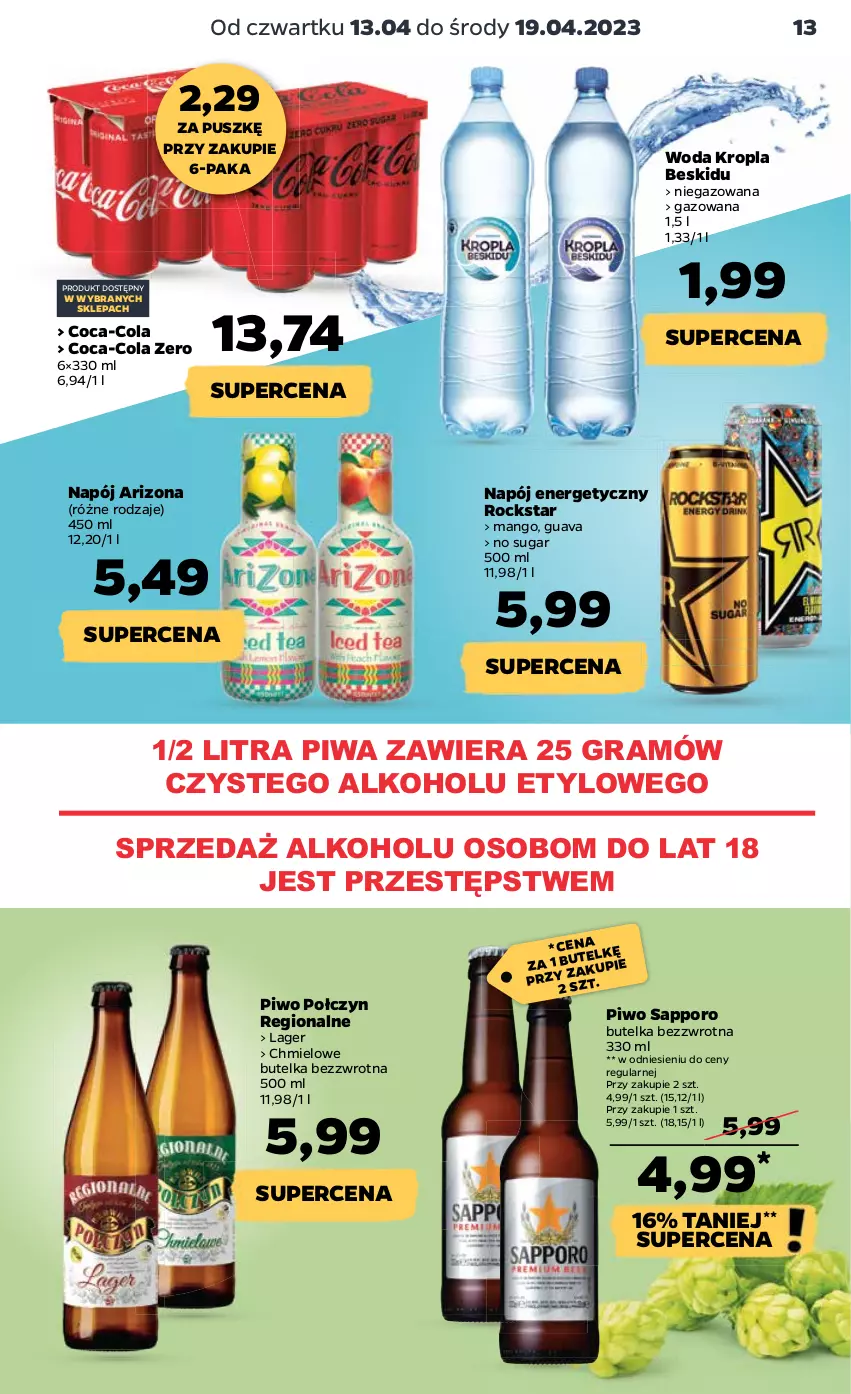 Gazetka promocyjna Netto - Artykuły spożywcze - ważna 13.04 do 19.04.2023 - strona 13 - produkty: Coca-Cola, Gra, Mango, Napój, Napój energetyczny, Piwa, Piwo, Por, Woda