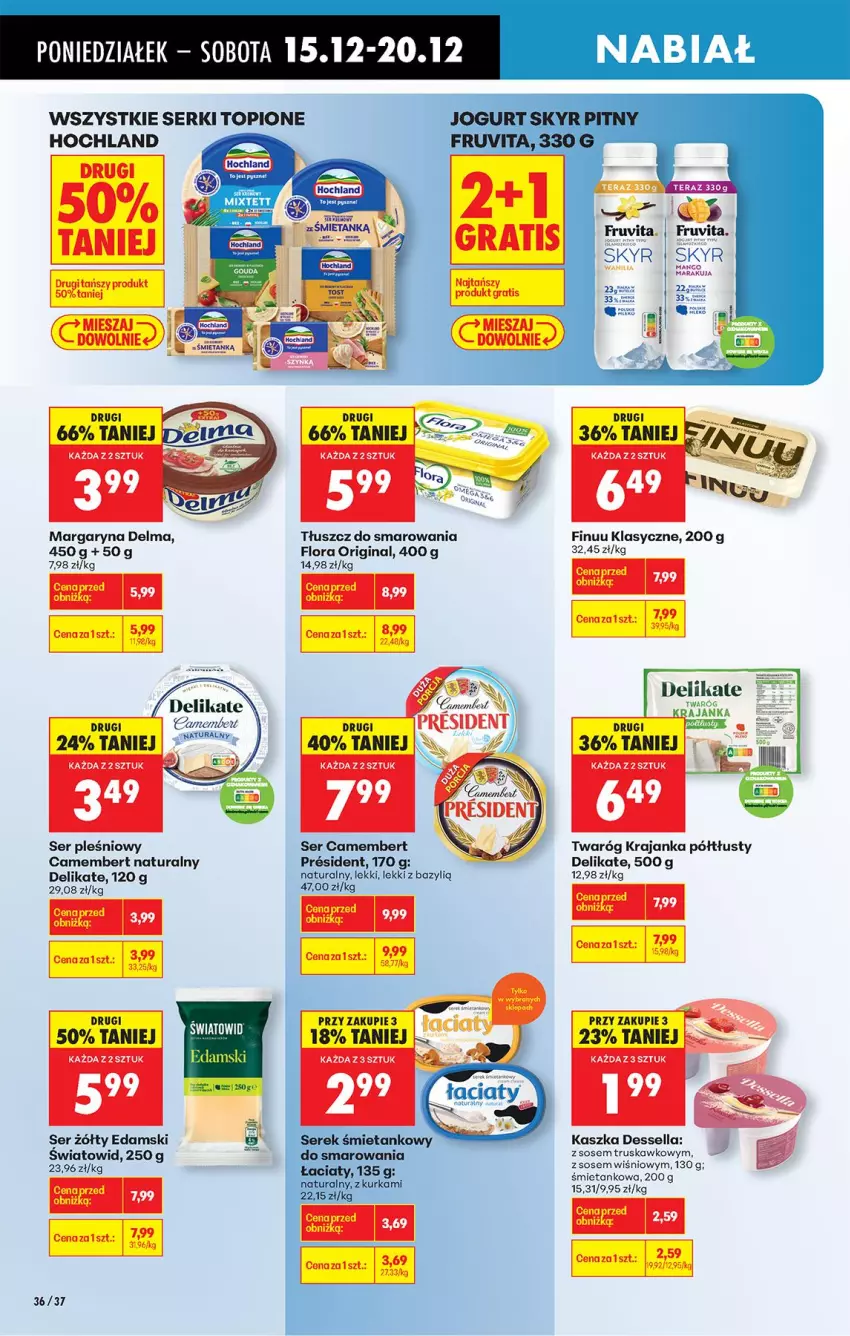 Gazetka promocyjna Biedronka - Od Poniedziałku - ważna 15.12 do 20.12.2025 - strona 42 - produkty: Bazyl, Camembert, Delma, Edam, Finuu, Flora, Gin, Hochland, Mango, Margaryna, Ser, Ser pleśniowy, Sos, Tera, Top, Twaróg