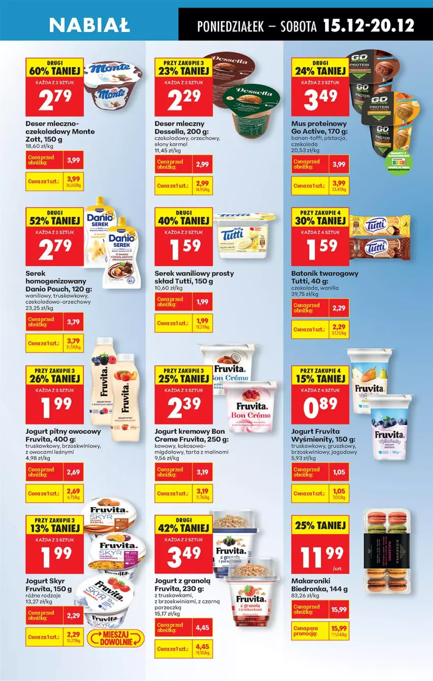 Gazetka promocyjna Biedronka - Od Poniedziałku - ważna 15.12 do 20.12.2025 - strona 43 - produkty: Danio, Deser, Deser mleczny, Gra, Jogurt, Jogurt pitny, Kokos, LG, Makaron, Monte, Por, Ser, Serek, Tarta, Zott