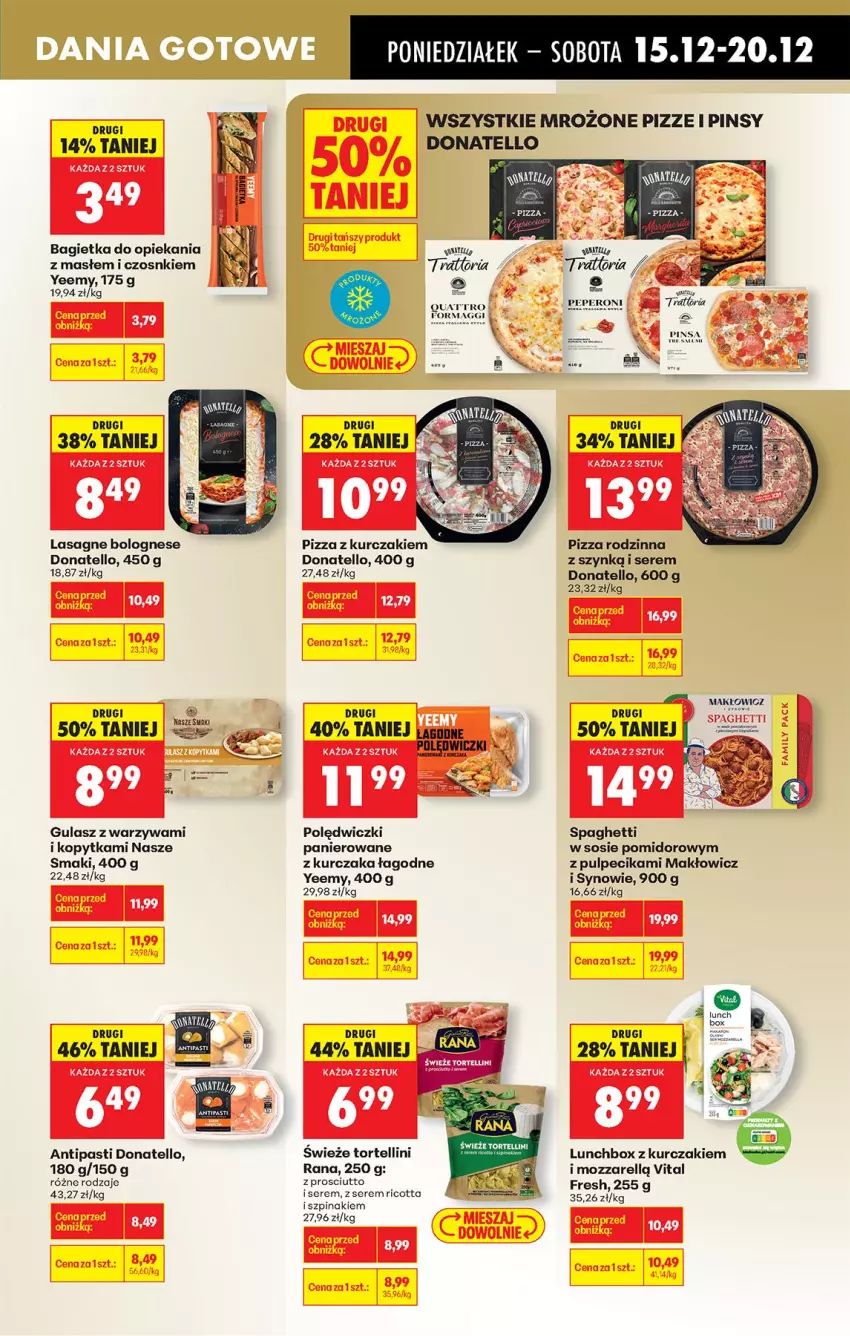 Gazetka promocyjna Biedronka - Od Poniedziałku - ważna 15.12 do 20.12.2025 - strona 45 - produkty: Bagietka, Fa, Kopytka, Kurczak, Lasagne, Lasagne bolognese, Pizza, Prosciutto, Ricotta, Ser, Sos, Spaghetti, Szpinak, Warzywa