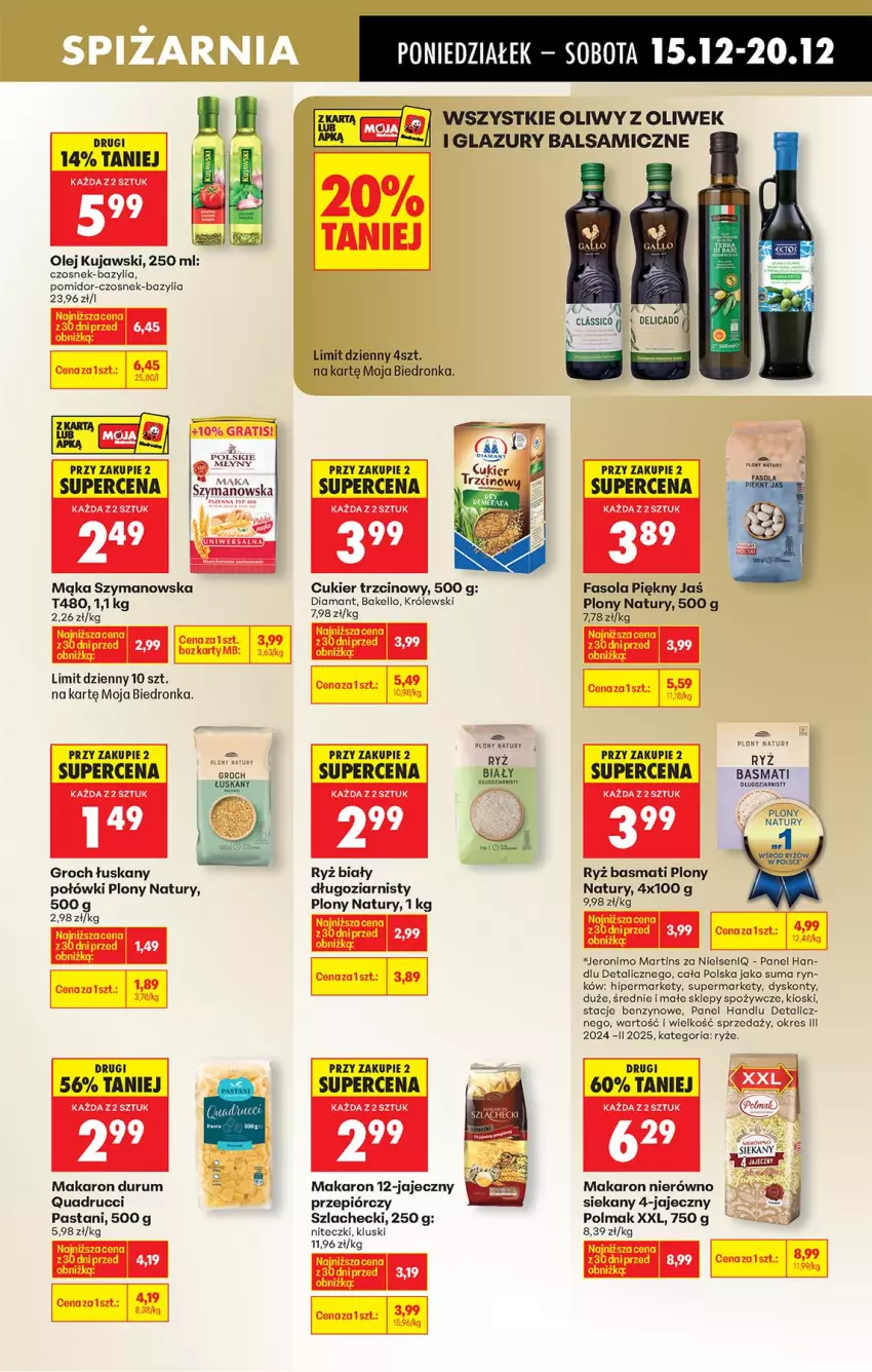 Gazetka promocyjna Biedronka - Od Poniedziałku - ważna 15.12 do 20.12.2025 - strona 47 - produkty: Bazyl, Bazylia, Cukier, Cukier trzcinowy, Czosnek, Diamant, Fa, Fasola, Gra, Groch, Królewski, Kujawski, Lazur, Mąka, Makaron, Olej, Olma, Rum, Ryż, Ryż biały