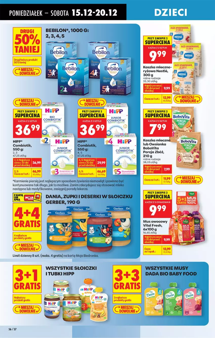 Gazetka promocyjna Biedronka - Od Poniedziałku - ważna 15.12 do 20.12.2025 - strona 64 - produkty: BEBILON, BoboVita, Dada, Deser, Fa, Gerber, Gra, HiPP, Karmi, Mleko, Mus, O nas, Owsianka, Por, Ryż, Ser, Słoiczki