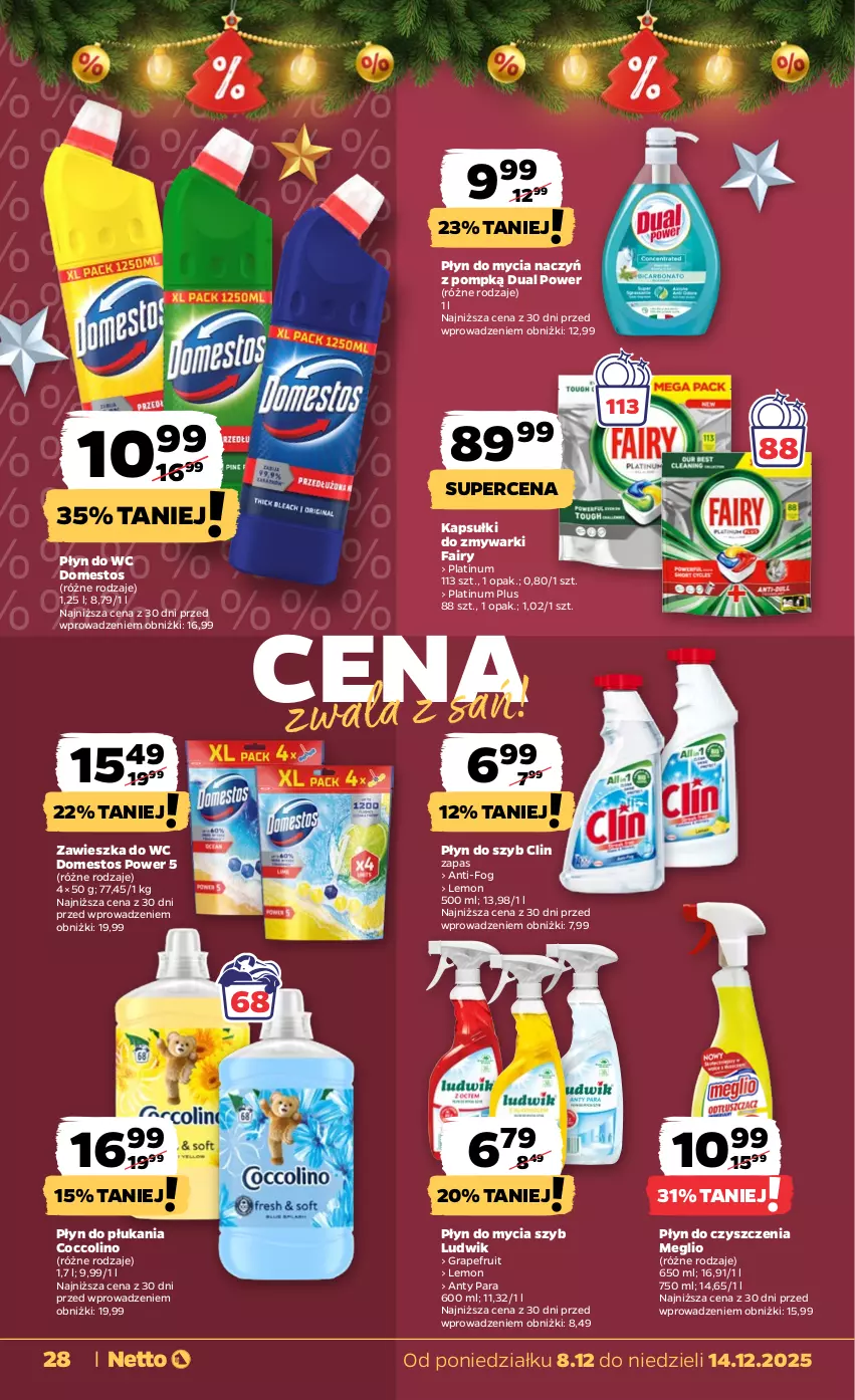 Gazetka promocyjna Netto - Od Poniedziałku - ważna 08.12 do 14.12.2025 - strona 28 - produkty: Clin, Coccolino, Do mycia naczyń, Domestos, Fa, Fairy, Gra, Ludwik, Płyn do mycia, Płyn do mycia naczyń, Płyn do płukania, Płyn do szyb, Płyn do wc, Zawieszka do wc, Zmywarki