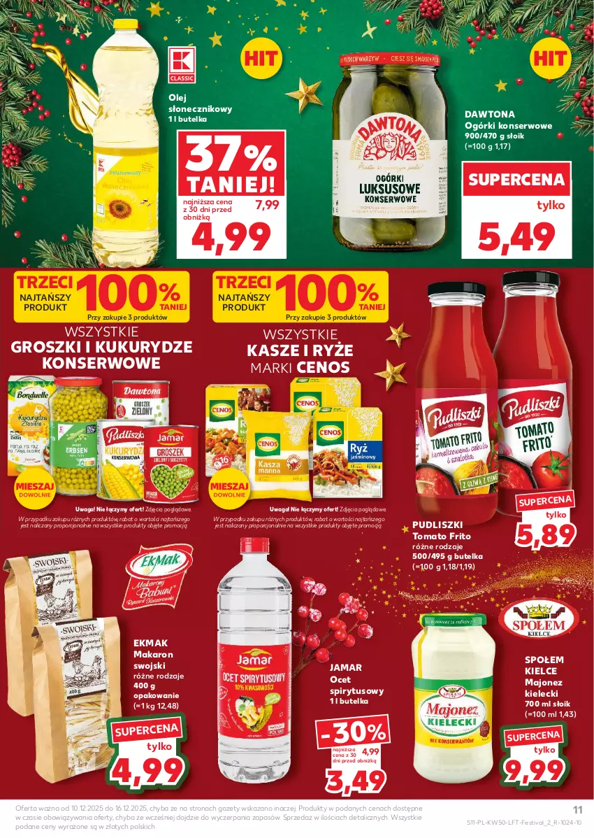 Gazetka promocyjna Kaufland - Gazetka tygodnia - ważna 10.12 do 16.12.2025 - strona 11 - produkty: Cenos, Dawtona, Majonez, Makaron, Ocet, Ogórki konserwowe, Olej, Olej słonecznikowy, Por, Pudliszki, Ryż, Ser, Waga