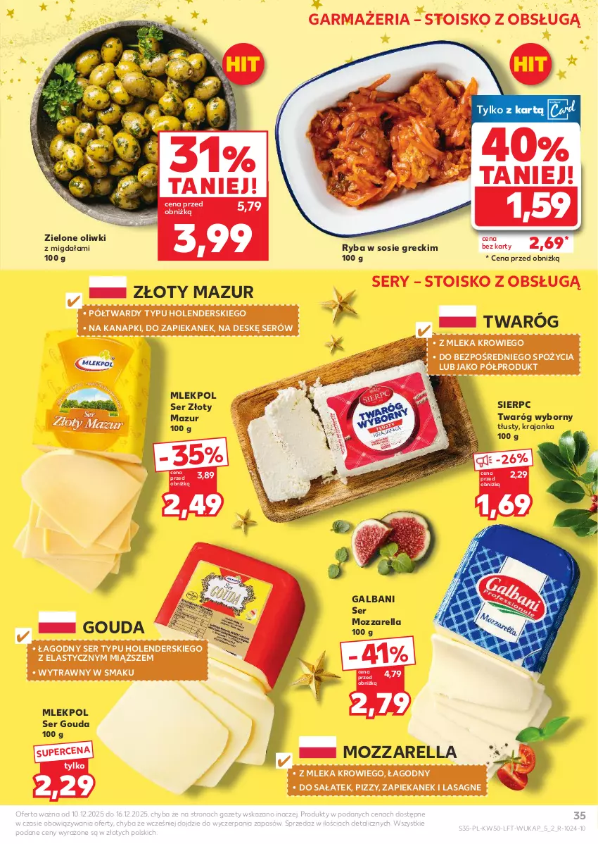 Gazetka promocyjna Kaufland - Gazetka tygodnia - ważna 10.12 do 16.12.2025 - strona 35 - produkty: Galbani, Gouda, Lasagne, Mozzarella, Oliwki, Ryba, Sałat, Ser, Sos, Twaróg, Złoty Mazur