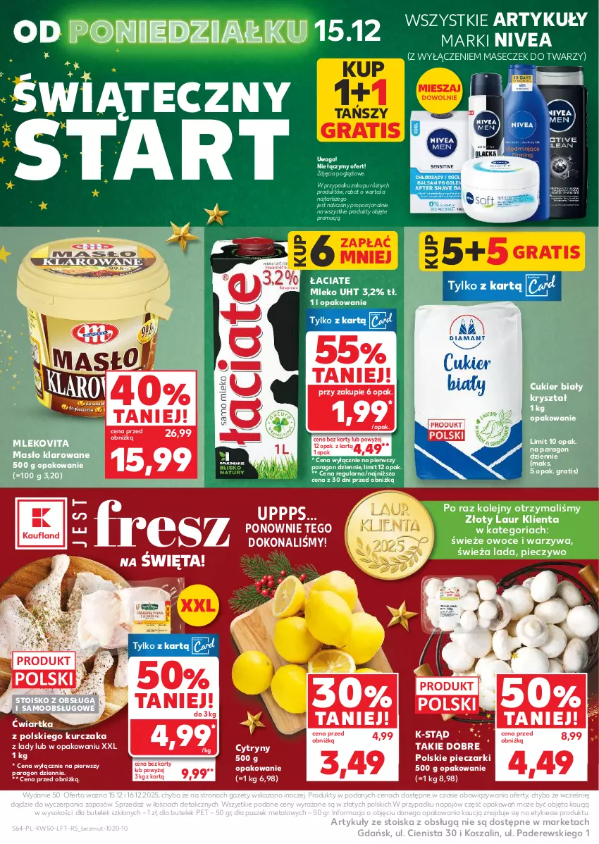 Gazetka promocyjna Kaufland - Gazetka tygodnia - ważna 10.12 do 16.12.2025 - strona 64 - produkty: Cukier, Cytryny, Gra, Kosz, Kurczak, Laur, Masło, Masło klarowane, Mleko, Mlekovita, Nivea, Olej, Owoce, Piec, Pieczywo, Por, Sok, Szal, Waga, Warzywa