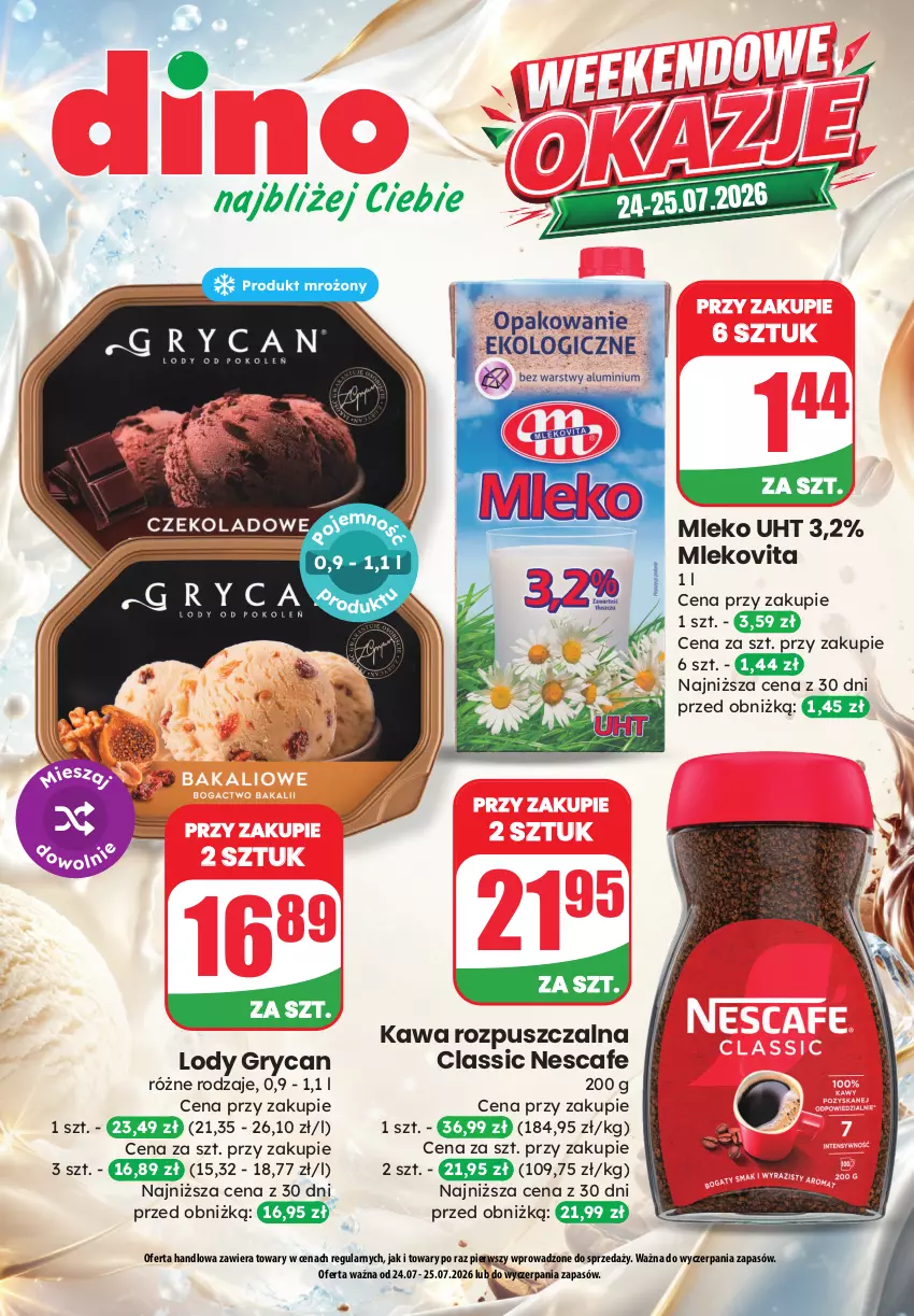 Gazetka promocyjna Dino - Weekendowe okazje - ważna 24.07 do 25.07.2026 - strona 1 - produkty: Gry, Kawa, Kawa rozpuszczalna, Lody, Mleko, Mlekovita
