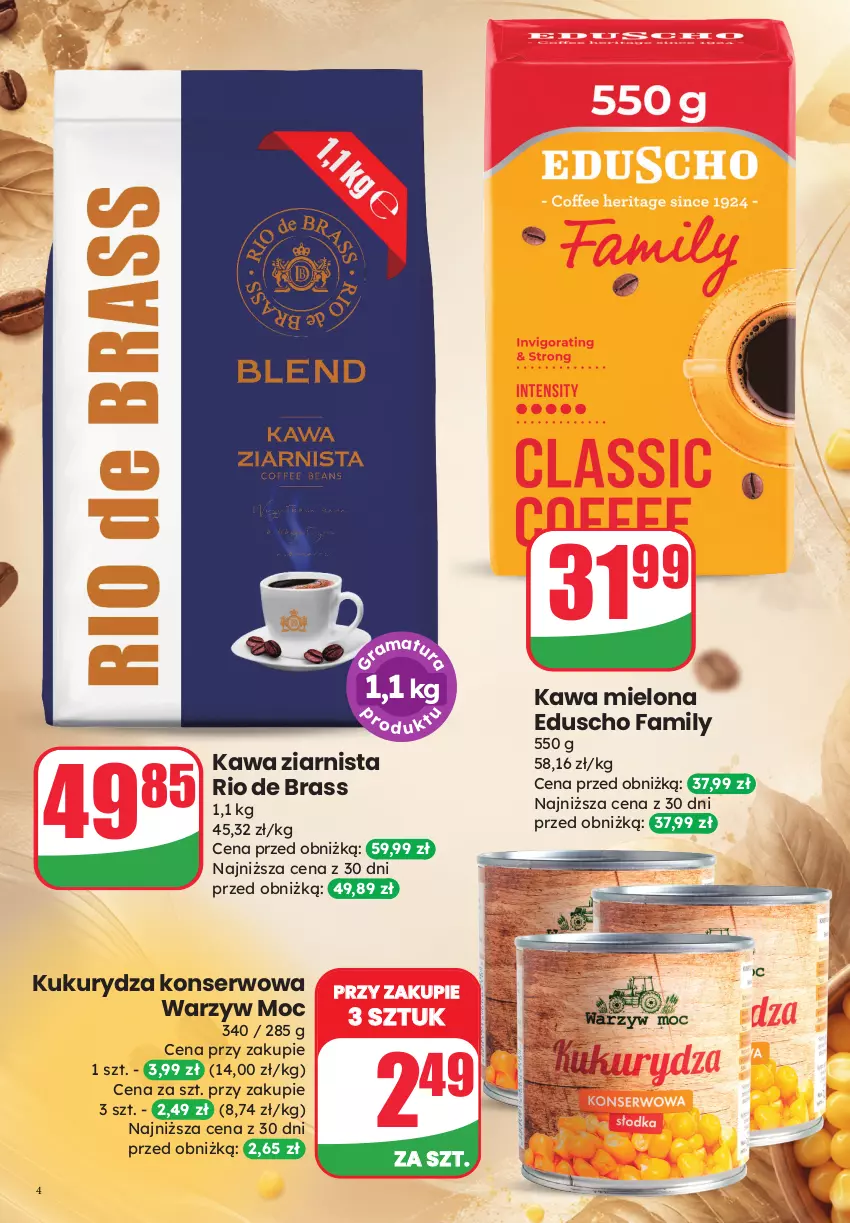 Gazetka promocyjna Dino - Weekendowe okazje - ważna 24.07 do 25.07.2026 - strona 4 - produkty: Fa, Kawa, Kawa mielona, Kawa ziarnista, Kukurydza, Kukurydza konserwowa, Ser