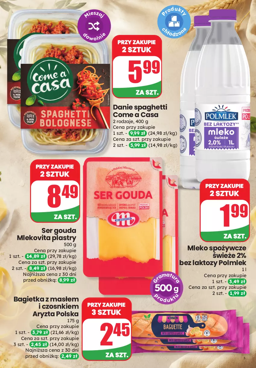 Gazetka promocyjna Dino - Weekendowe okazje - ważna 24.07 do 25.07.2026 - strona 5 - produkty: Bagietka, Gouda, Mleko, Mlekovita, POLMLEK, Ser, Spaghetti