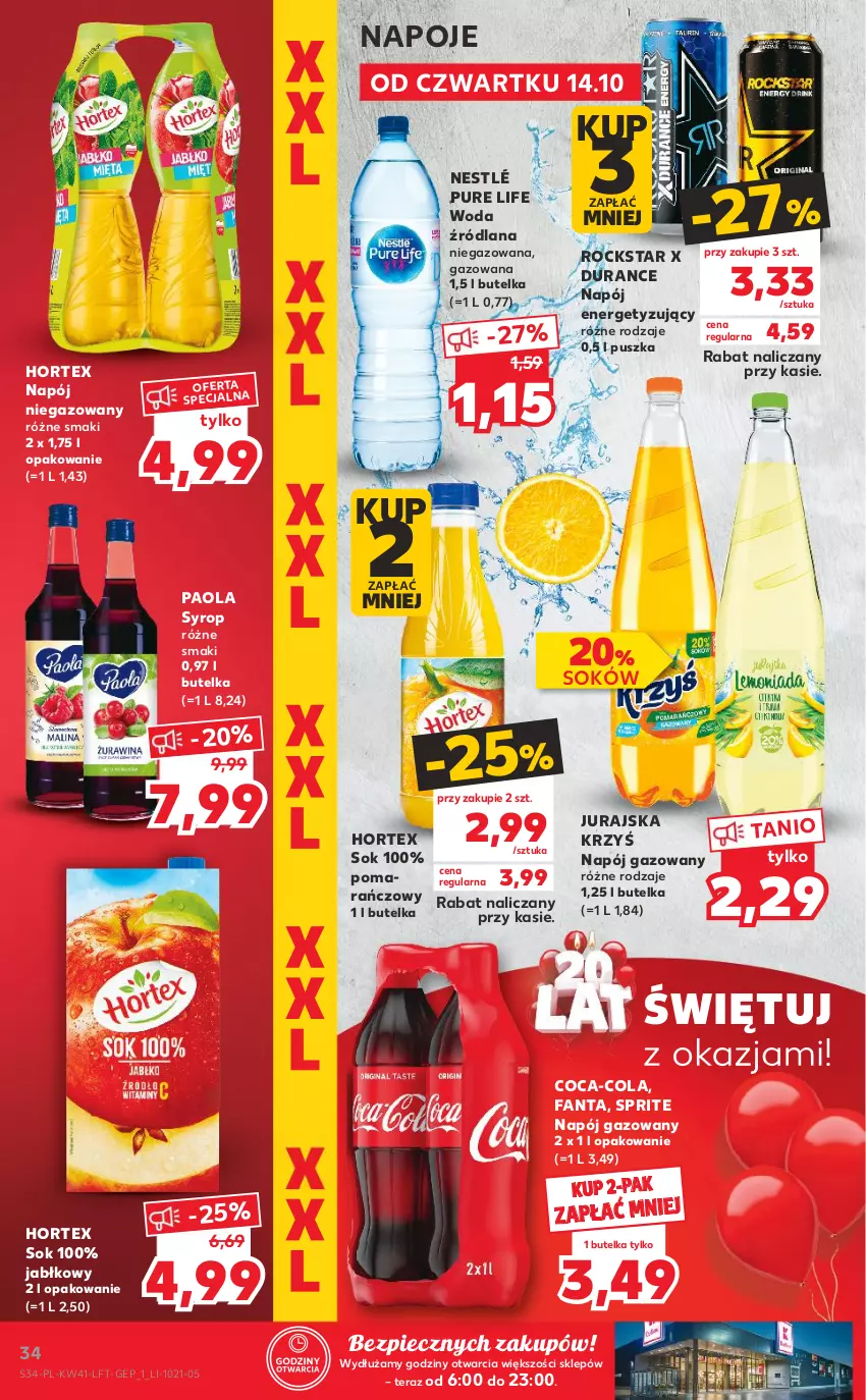 Gazetka promocyjna Kaufland - OFERTA TYGODNIA - ważna 14.10 do 20.10.2021 - strona 34 - produkty: Coca-Cola, Fa, Fanta, Hortex, LANA, Napój, Napój gazowany, Napój niegazowany, Napoje, Nestlé, Paola, Piec, Pur, Sok, Sprite, Syrop, Tera, Woda