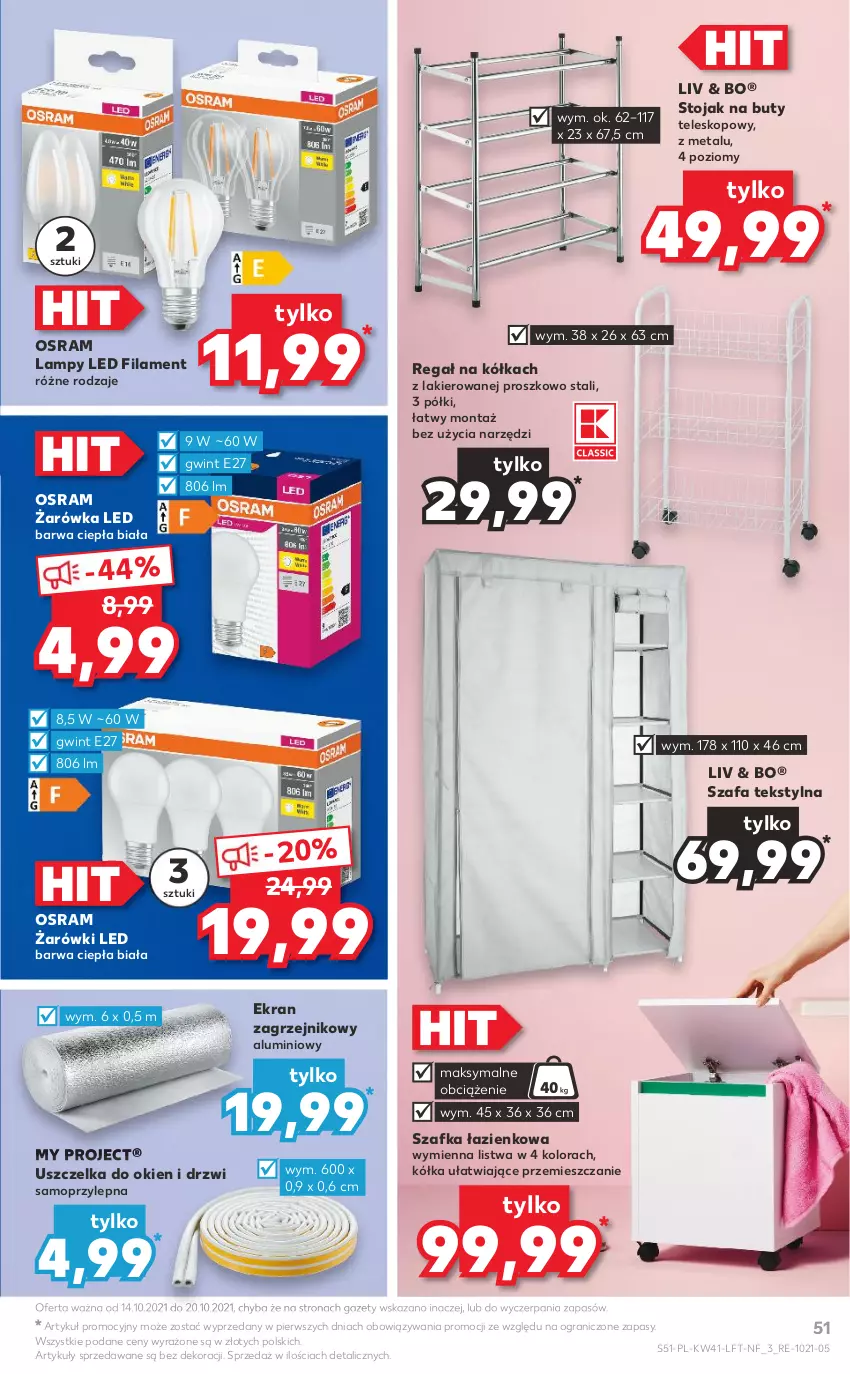 Gazetka promocyjna Kaufland - OFERTA TYGODNIA - ważna 14.10 do 20.10.2021 - strona 51 - produkty: Buty, Drzwi, Fa, Gra, Grzejnik, Lakier, Listwa, Mop, Regał, Stojak, Stojak na buty, Szafa, Szafka, Szafka łazienkowa, Teleskop