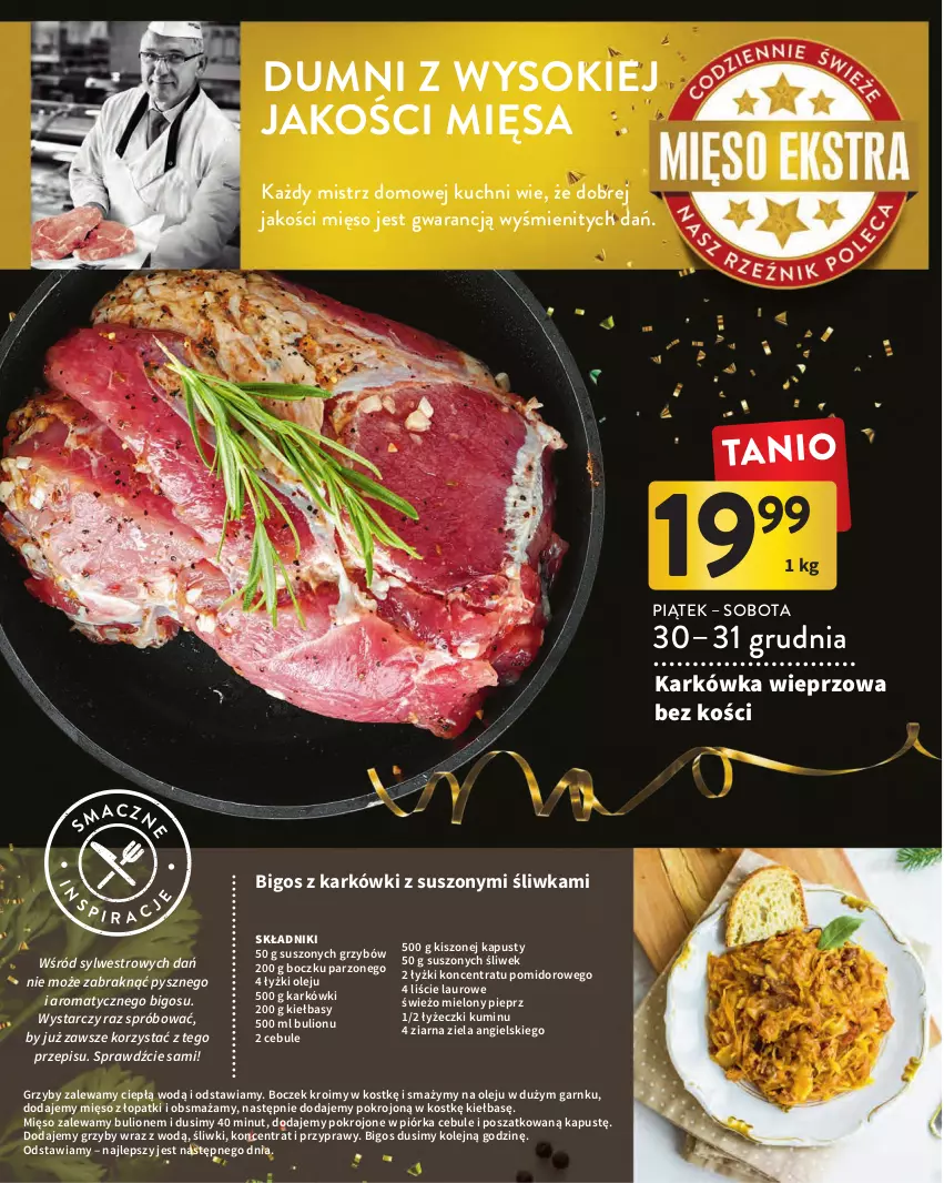 Gazetka promocyjna Intermarche - Gazetka Intermarche - ważna 27.12.2022 do 11.01.2023 - strona 10 - produkty: Bigos, Boczek, Bulion, Grzyby, Karkówka wieprzowa, Laur, Lion, Mięso, Olej, Pieprz, Przyprawy, Sok