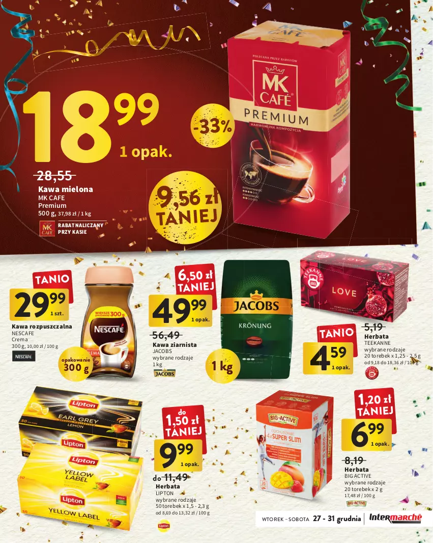 Gazetka promocyjna Intermarche - Gazetka Intermarche - ważna 27.12.2022 do 11.01.2023 - strona 23 - produkty: Herbata, Jacobs, Kawa, Kawa mielona, Kawa rozpuszczalna, Kawa ziarnista, Lipton, Teekanne