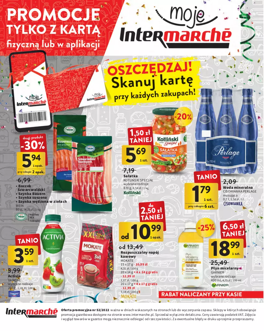 Gazetka promocyjna Intermarche - Gazetka Intermarche - ważna 27.12.2022 do 11.01.2023 - strona 28 - produkty: Activia, Boczek, Cisowianka, Danone, Garnier, Gra, Mus, Napój, Płyn micelarny, Sałat, Sałatka, Szynka, Woda, Woda mineralna