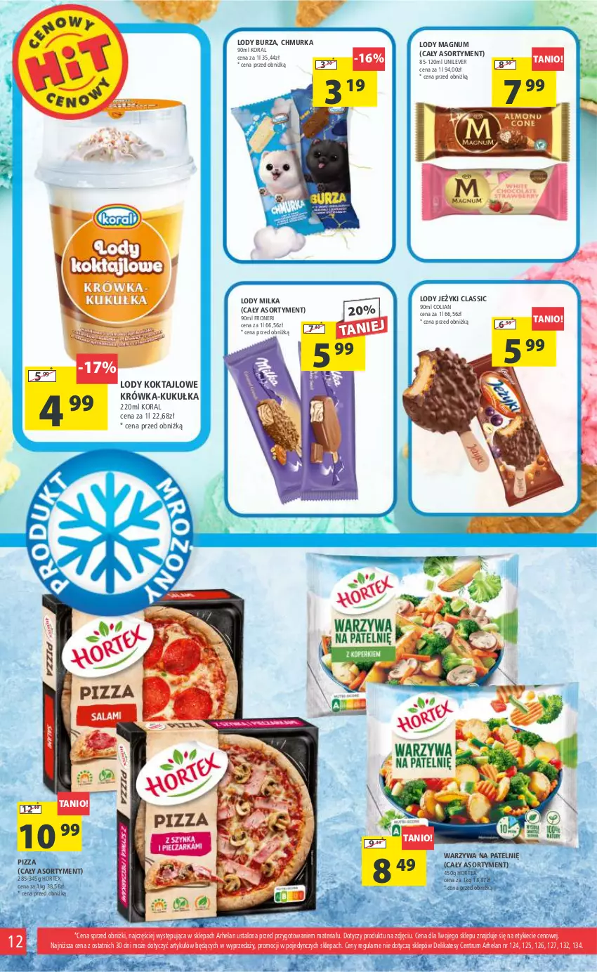 Gazetka promocyjna Arhelan - Gazetka - ważna 11.08 do 20.08.2023 - strona 12 - produkty: Hortex, Jeżyki, Lody, Milka, Pizza, Rum, Warzywa