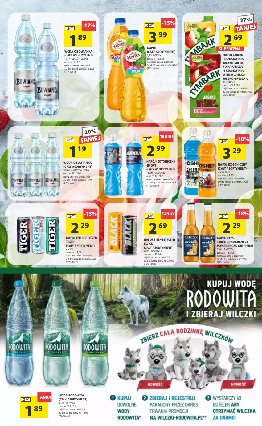 Gazetka promocyjna Arhelan - Gazetka - ważna 11.08 do 20.08.2023 - strona 13 - produkty: Cisowianka, Grejpfrut, Hortex, Lack, Mięta, Napój, Napój energetyczny, Napój izotoniczny, Oshee, Tiger, Tymbark, Woda