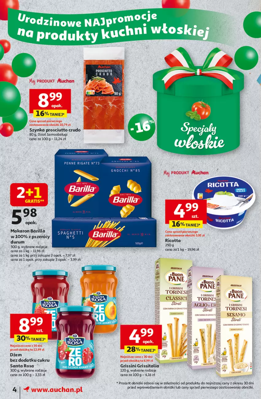 Gazetka promocyjna Auchan - Te URODZINY są NAJ Moje - ważna 08.05 do 14.05.2025 - strona 6 - produkty: Barilla, Dżem, Fa, Gnocchi, Gra, Grissini, Makaron, Prosciutto, Ricotta, Rum, Ser, Szynka