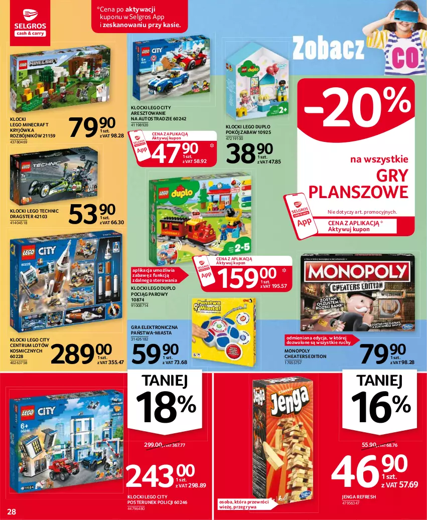 Gazetka promocyjna Selgros - Oferta przemysłowa - ważna 21.01 do 03.02.2021 - strona 28 - produkty: Gra, Gry, Klocki, LEGO, LEGO City, LEGO Duplo, LEGO Minecraft, LEGO Technic, LG, Minecraft, Monopoly, Pociąg, Posterunek policji, Rum