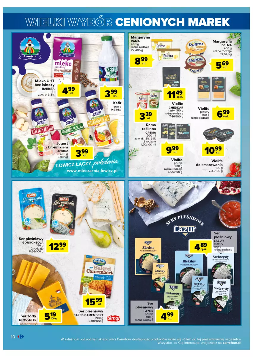 Gazetka promocyjna Carrefour - Gazetka Wielki wybór cenionych marek - ważna 11.04 do 22.04.2023 - strona 10 - produkty: Cheddar, Delma, Gorgonzola, Lazur, Margaryna, Mimolette, Mleko, Por, Rama, Ser, Ser pleśniowy