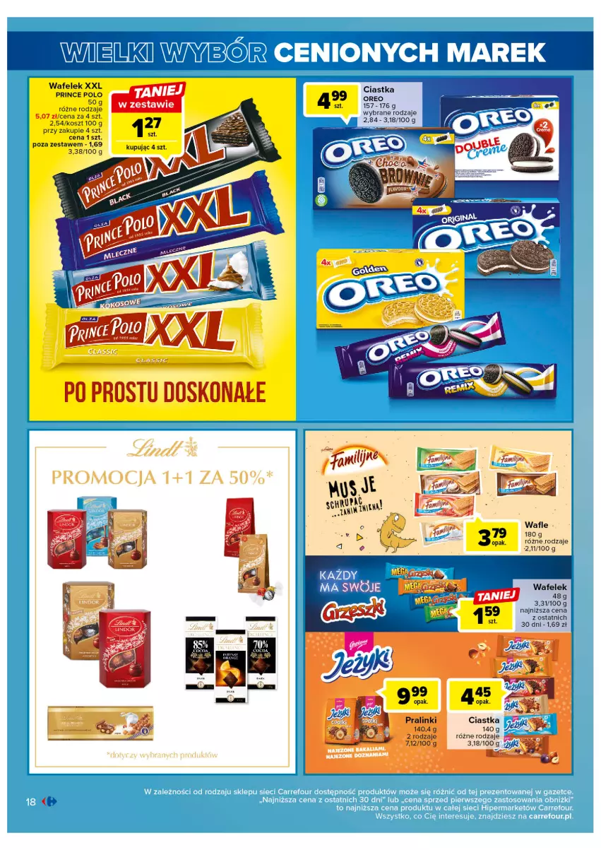 Gazetka promocyjna Carrefour - Gazetka Wielki wybór cenionych marek - ważna 11.04 do 22.04.2023 - strona 18 - produkty: Ciastka, Kosz, Oreo, Prince Polo, Sok, Wafelek, Wafle