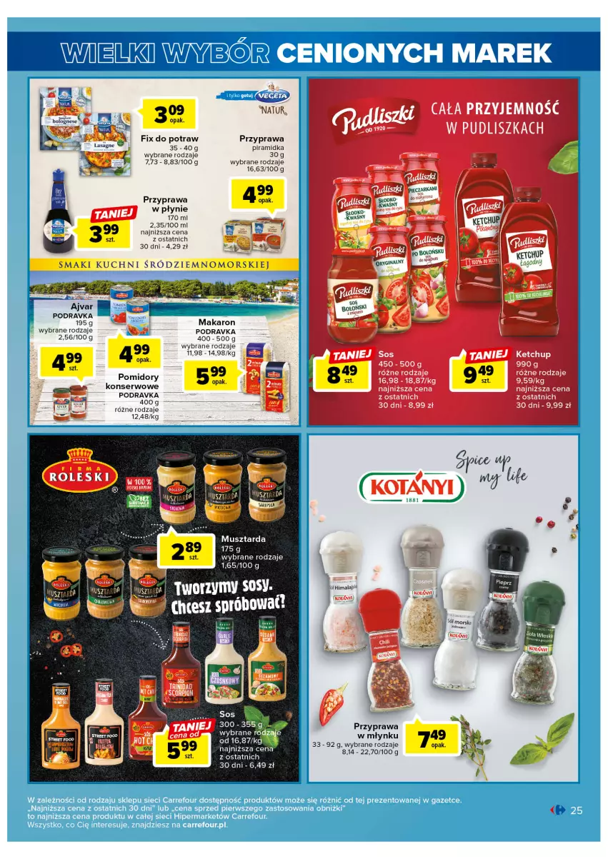 Gazetka promocyjna Carrefour - Gazetka Wielki wybór cenionych marek - ważna 11.04 do 22.04.2023 - strona 25 - produkty: Ketchup, LG, Makaron, Mus, Musztarda, Podravka, Pomidory, Przyprawa w płynie, Ser, Sos