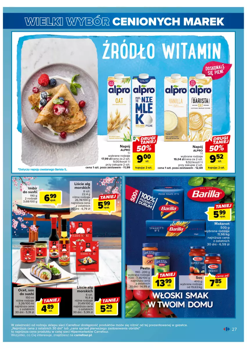 Gazetka promocyjna Carrefour - Gazetka Wielki wybór cenionych marek - ważna 11.04 do 22.04.2023 - strona 27 - produkty: Alpro, Fa, Imbir, Kosz, LG, Napój, Ocet, Pesto, Sos, Sushi