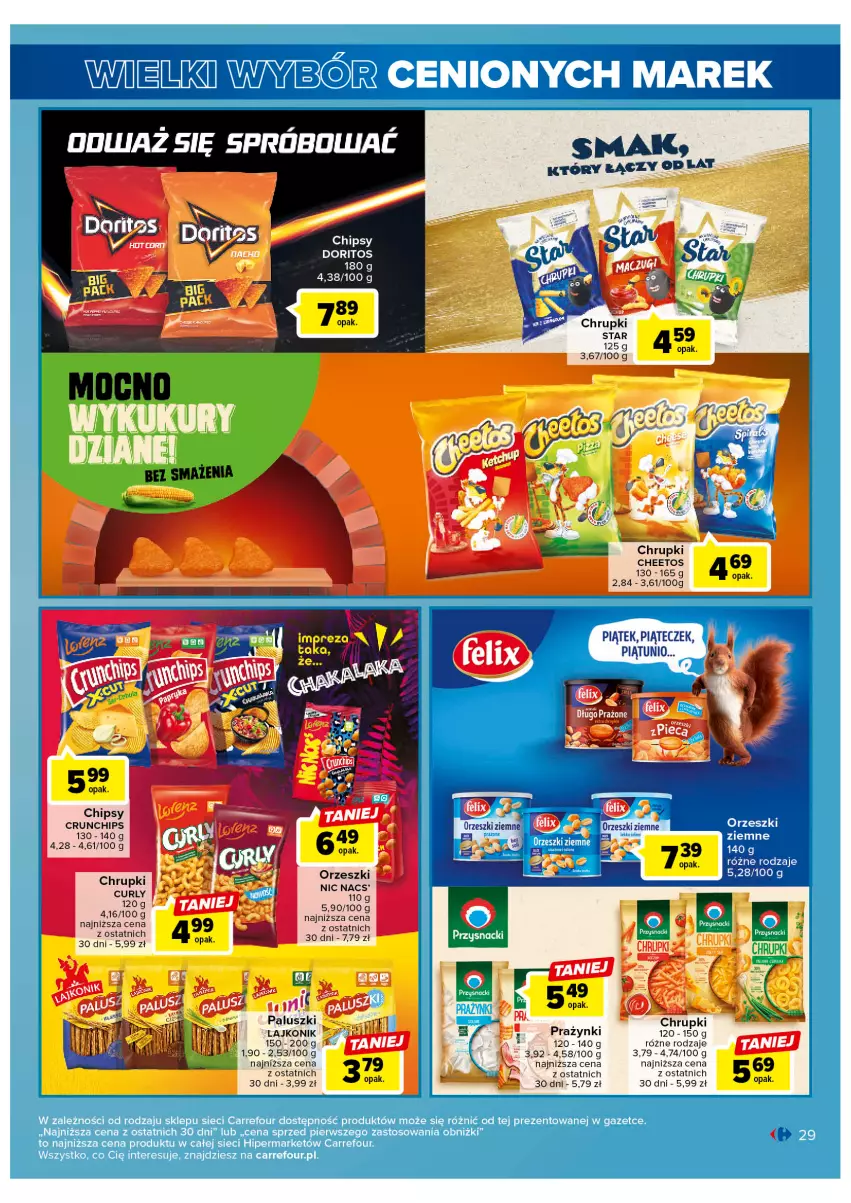 Gazetka promocyjna Carrefour - Gazetka Wielki wybór cenionych marek - ważna 11.04 do 22.04.2023 - strona 29 - produkty: Cheetos, Chipsy, Chrupki, Crunchips, Lajkonik, Orzeszki