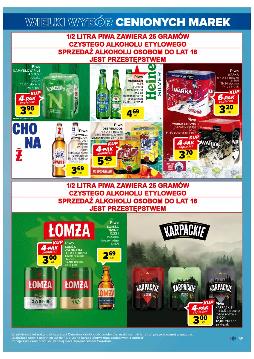 Gazetka promocyjna Carrefour - Gazetka Wielki wybór cenionych marek - ważna 11.04 do 22.04.2023 - strona 35 - produkty: Desperados, Gra, Heineken, Karp, Piwa, Piwo, Warka