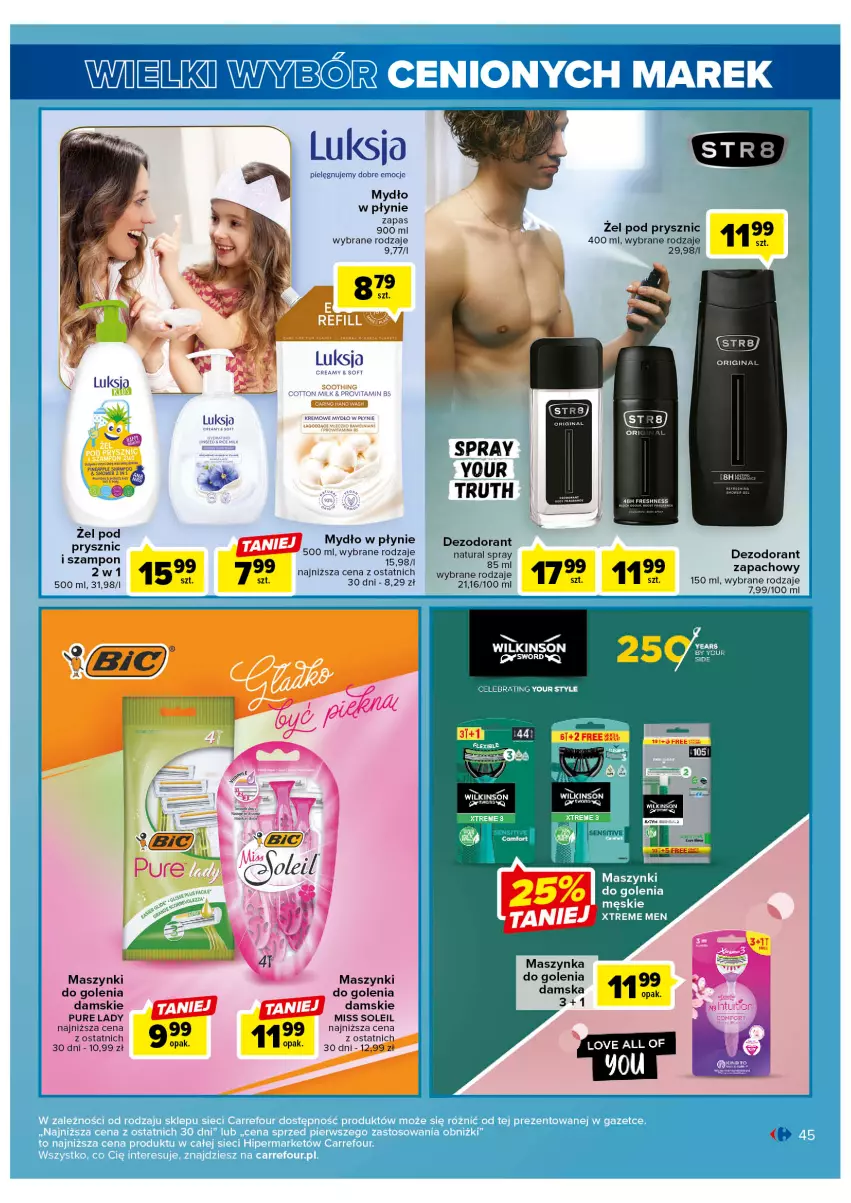 Gazetka promocyjna Carrefour - Gazetka Wielki wybór cenionych marek - ważna 11.04 do 22.04.2023 - strona 45 - produkty: Dezodorant, Gin, Luksja, Mleczko, Mydło, Mydło w płynie