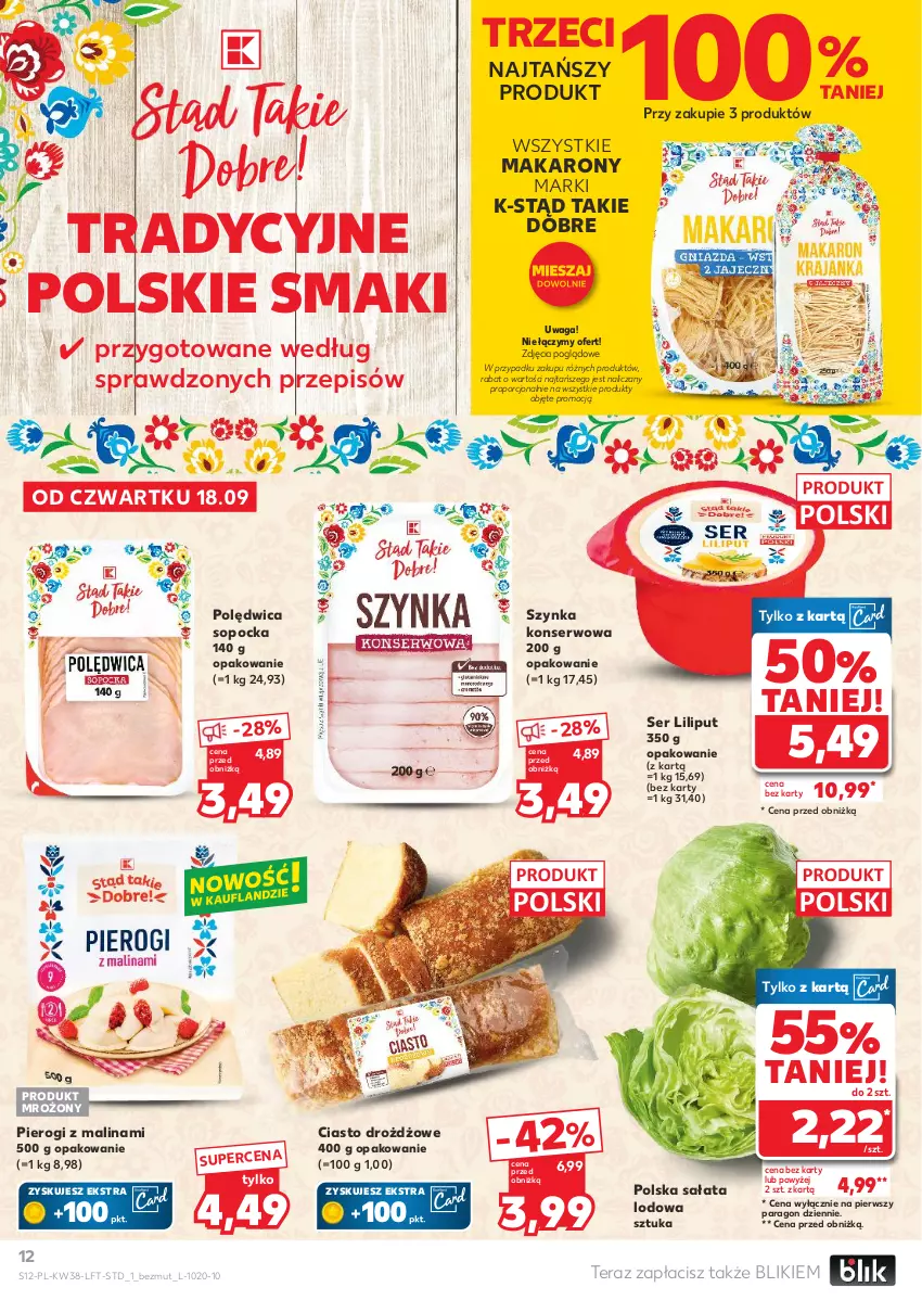 Gazetka promocyjna Kaufland - Gazetka tygodnia - ważna 18.09 do 24.09.2025 - strona 12 - produkty: Makaron, Pierogi, Polędwica, Por, Sałat, Sałata lodowa, Ser, Szynka, Szynka konserwowa, Tera, Waga