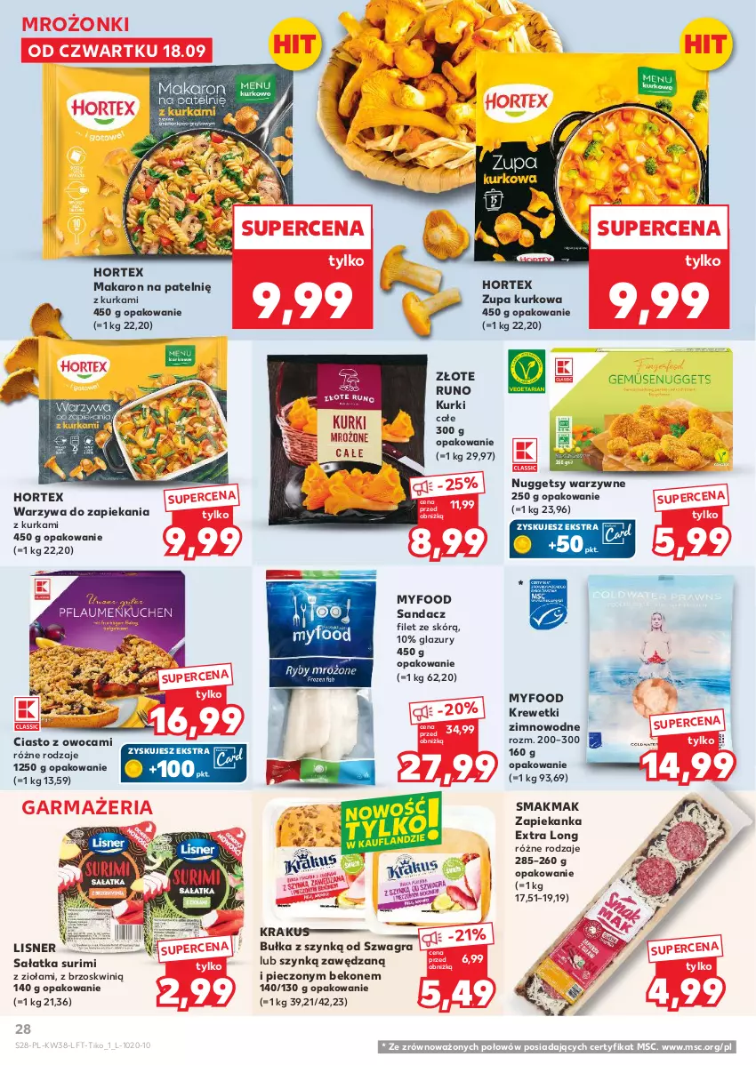 Gazetka promocyjna Kaufland - Gazetka tygodnia - ważna 18.09 do 24.09.2025 - strona 28 - produkty: Beko, Bułka, Gra, Hortex, Krakus, Krewetki, Lazur, Lisner, Makaron, Piec, Sałat, Sałatka, Sandacz, Surimi, Warzywa, Zapiekanka, Zupa
