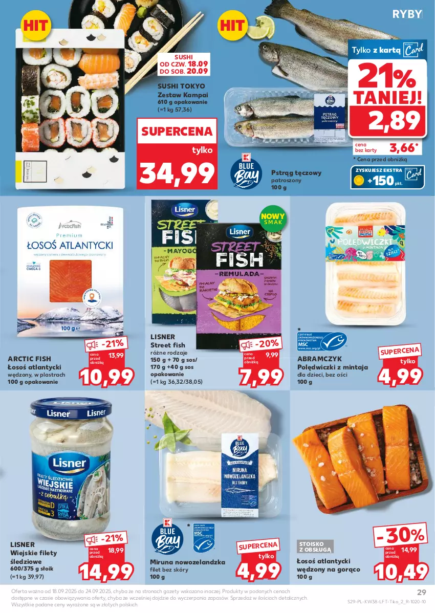 Gazetka promocyjna Kaufland - Gazetka tygodnia - ważna 18.09 do 24.09.2025 - strona 29 - produkty: Dzieci, Lisner, Mintaj, Miruna, Pstrąg, Pstrąg tęczowy, Sos, Sushi
