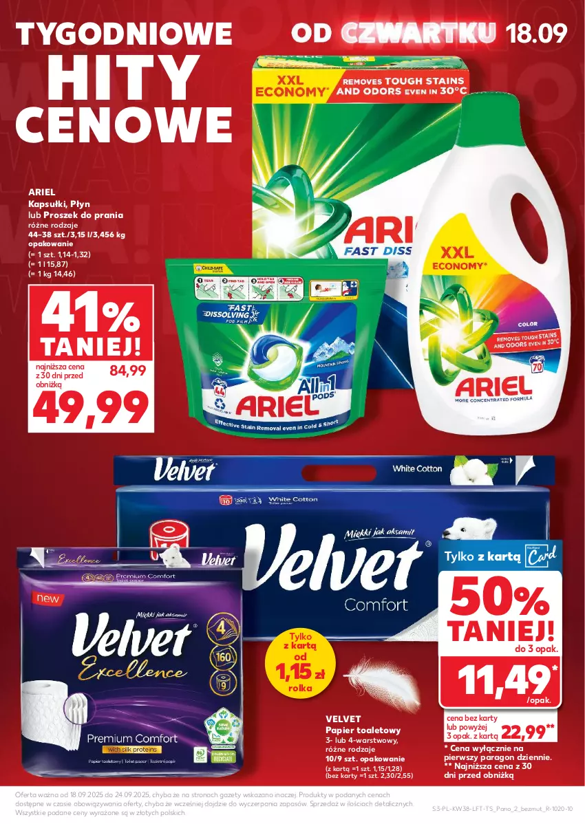 Gazetka promocyjna Kaufland - Gazetka tygodnia - ważna 18.09 do 24.09.2025 - strona 3 - produkty: Ariel, Papier, Papier toaletowy, Proszek do prania, Velvet