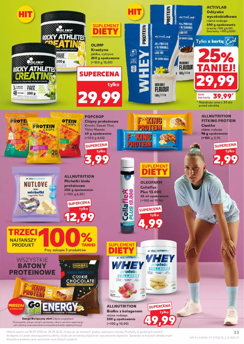 Gazetka promocyjna Kaufland - Gazetka tygodnia - ważna 18.09 do 24.09.2025 - strona 33 - produkty: Baton, Chipsy, Ciastka, Collaflex, Fa, Kolagen, Michałki, Odżywka, Oleo, Oleofarm, Por, Sok, Suplement diety, Waga