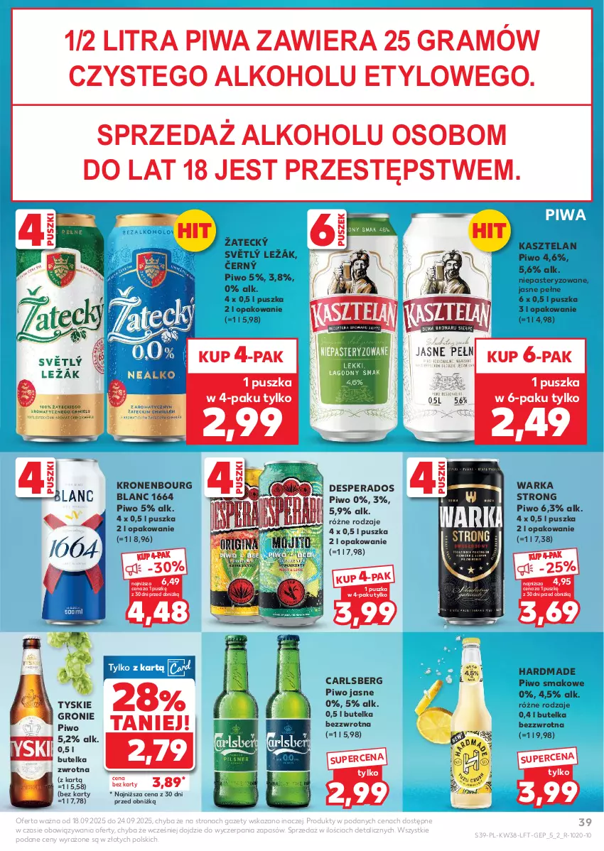 Gazetka promocyjna Kaufland - Gazetka tygodnia - ważna 18.09 do 24.09.2025 - strona 39 - produkty: Carlsberg, Desperados, Gra, Kasztelan, Piwa, Piwo, Piwo jasne, Tyskie, Warka