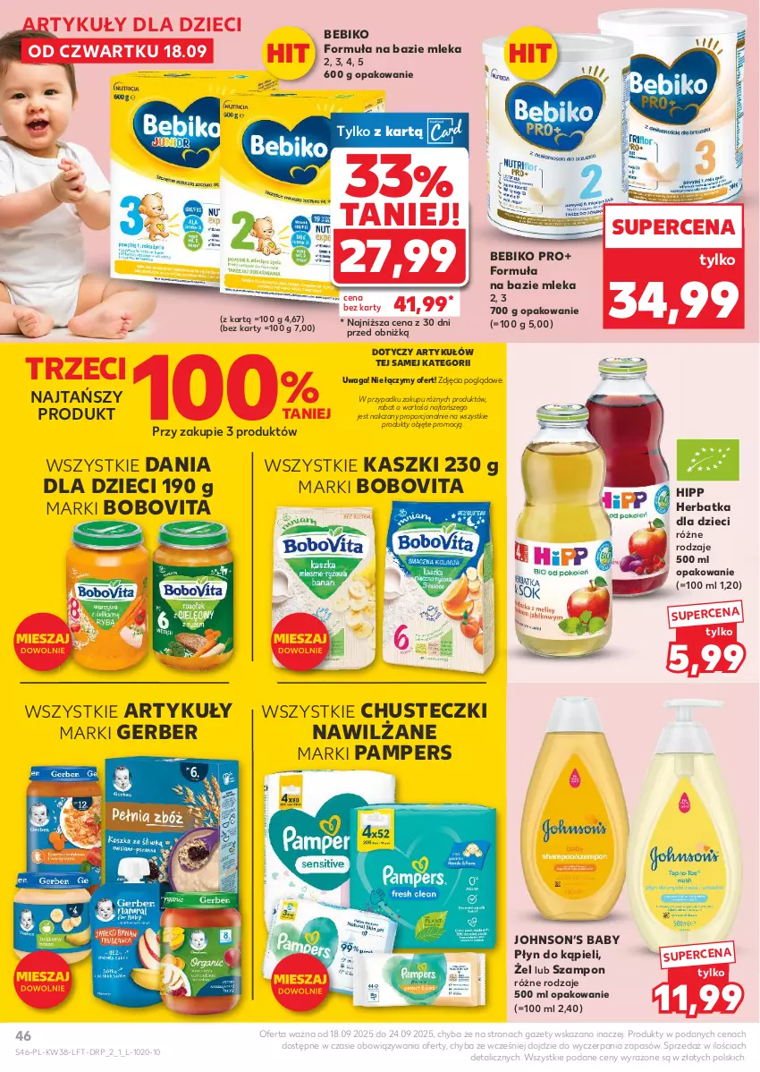Gazetka promocyjna Kaufland - Gazetka tygodnia - ważna 18.09 do 24.09.2025 - strona 46 - produkty: Bebiko, BoboVita, Chusteczki, Dzieci, Gerber, HiPP, Pampers, Płyn do kąpieli, Por, Szampon, Vita C, Waga
