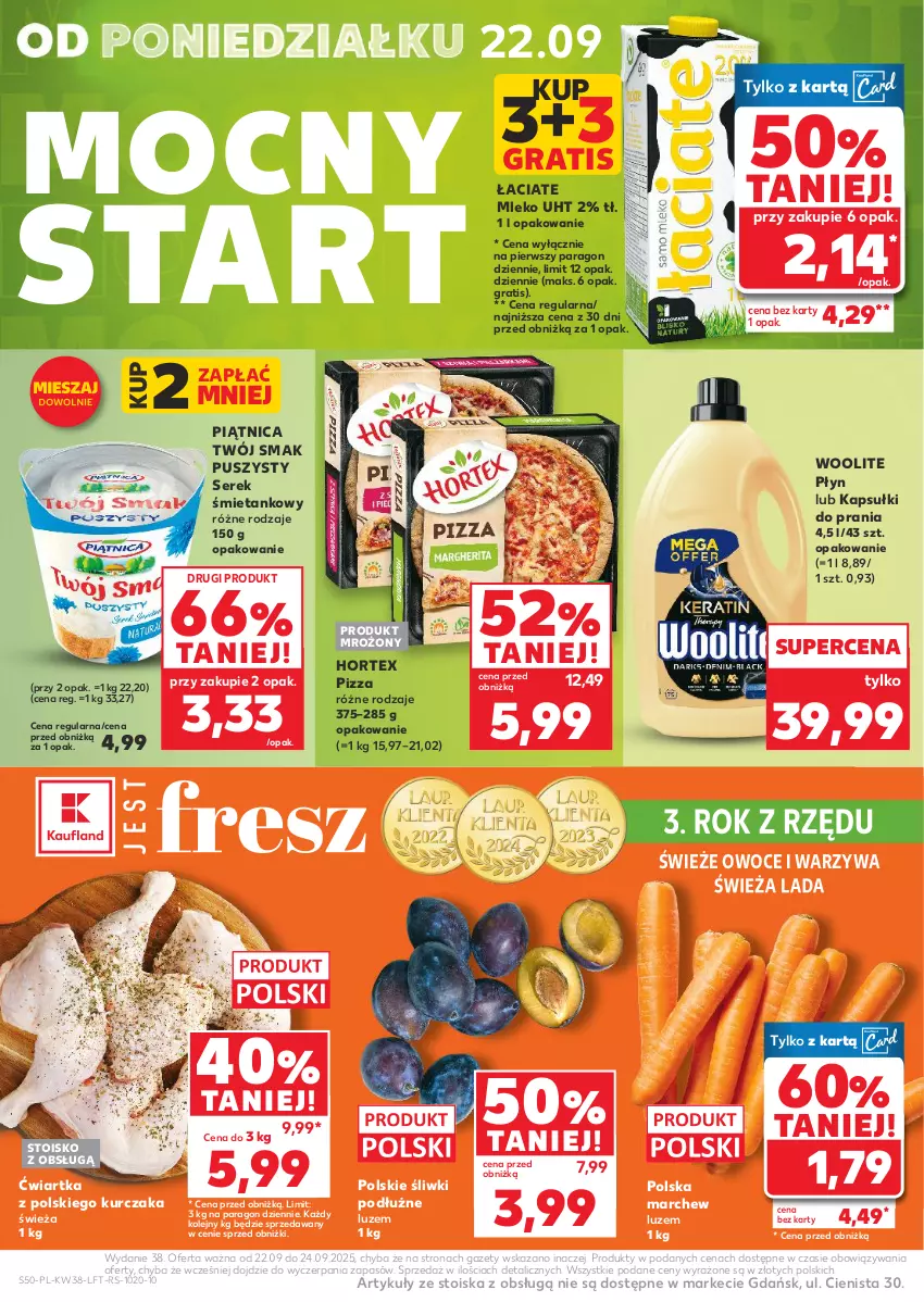 Gazetka promocyjna Kaufland - Gazetka tygodnia - ważna 18.09 do 24.09.2025 - strona 50 - produkty: Gra, Hortex, Kapsułki do prania, Kurczak, Mleko, Olej, Owoce, Piątnica, Pizza, Ser, Serek, Twój Smak, Warzywa, Woolite