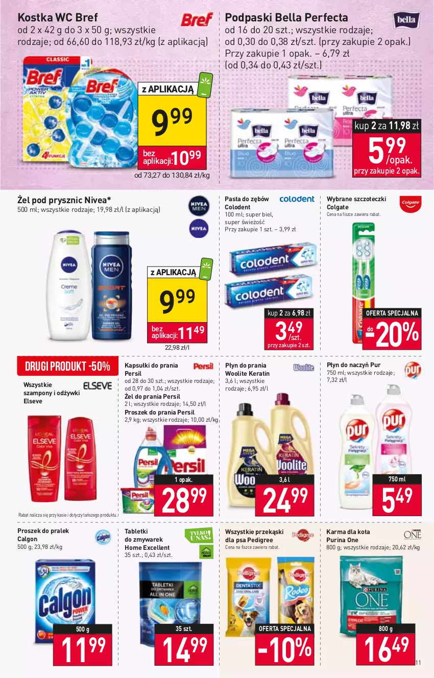 Gazetka promocyjna Stokrotka - Market - ważna 20.10 do 26.10.2022 - strona 11 - produkty: Bell, Bella, Bref, Calgon, Colgate, Elseve, Kapsułki do prania, LG, Nivea, Pasta do zębów, Pedigree, Perfecta, Persil, Płyn do prania, Podpaski, Proszek do prania, Przekąski dla psa, Pur, Purina, Szampon, Tablet, Woolite